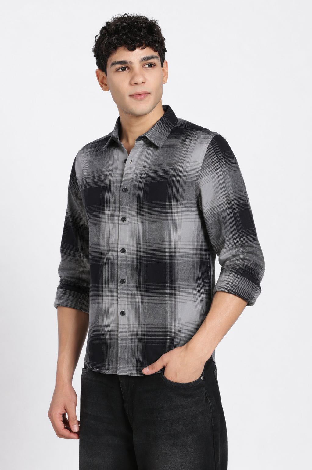 Grey Cotton Regular Fit Shirt For Men - Image 4