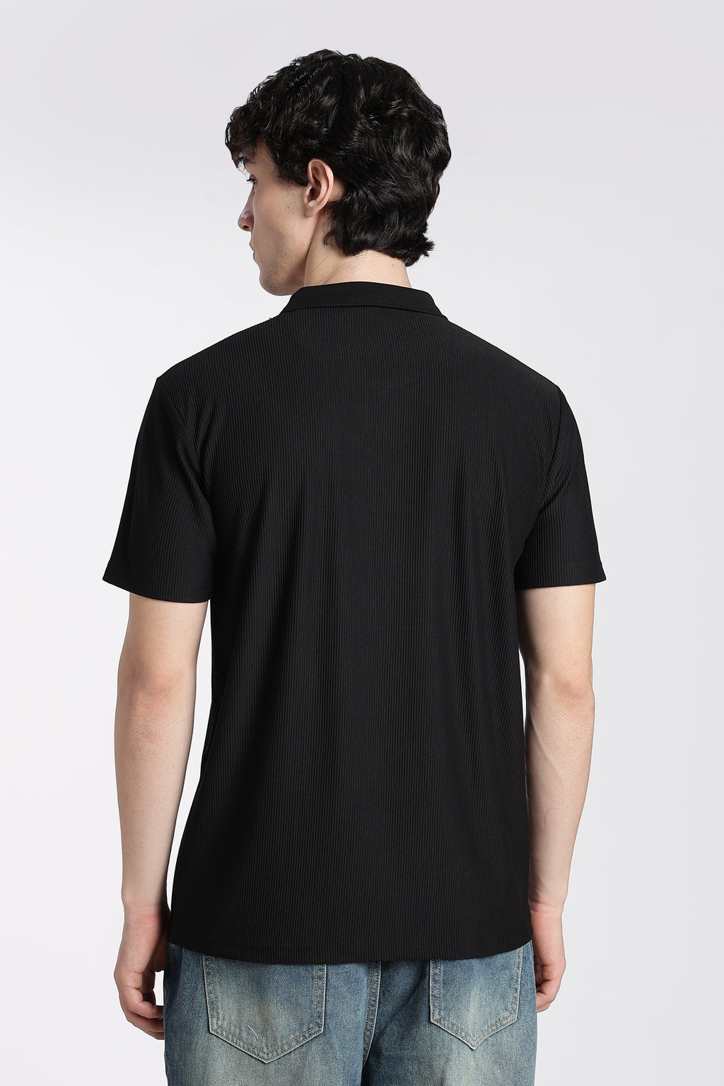 Black Textured Regular Fit Polo T-Shirt For Men - Image 5