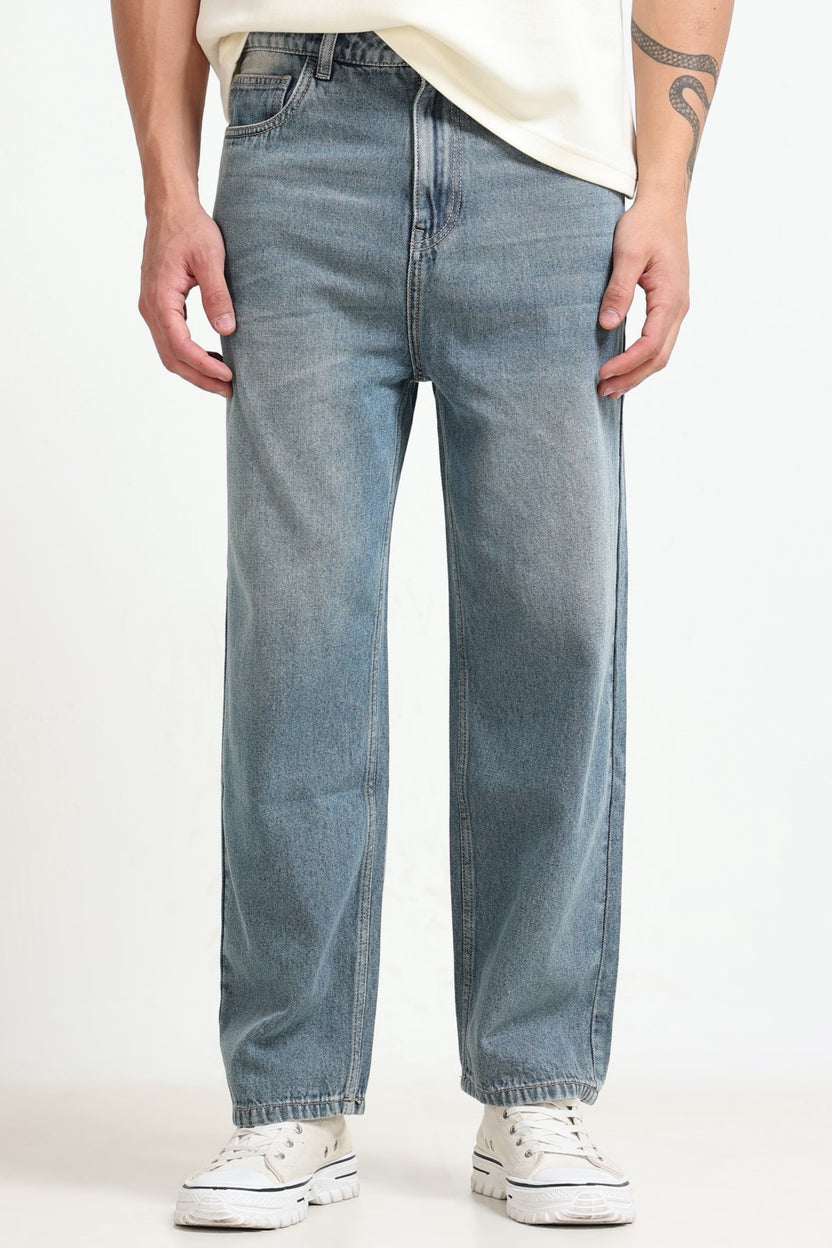 Blue Solid Baggy Fit Jeans for Men - Image 2