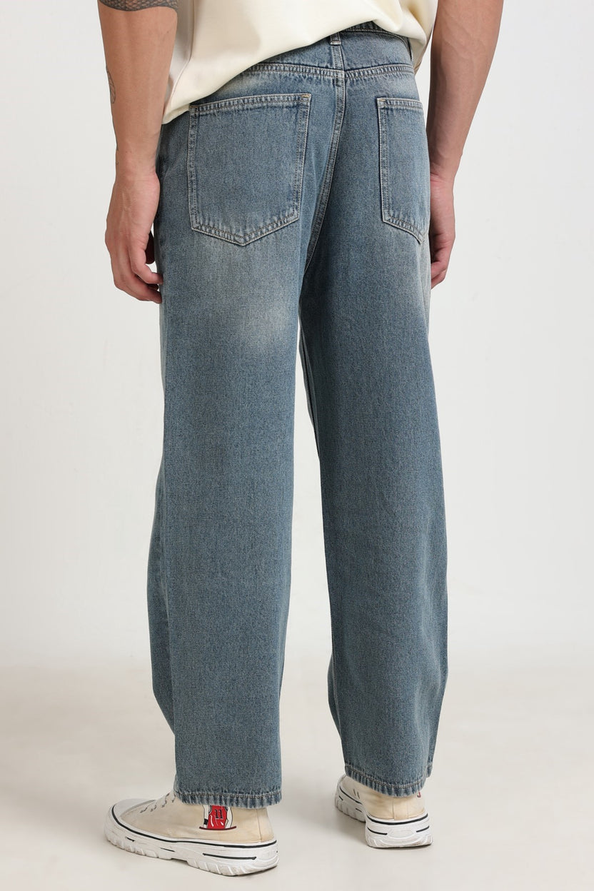 Blue Solid Baggy Fit Jeans for Men - Image 4
