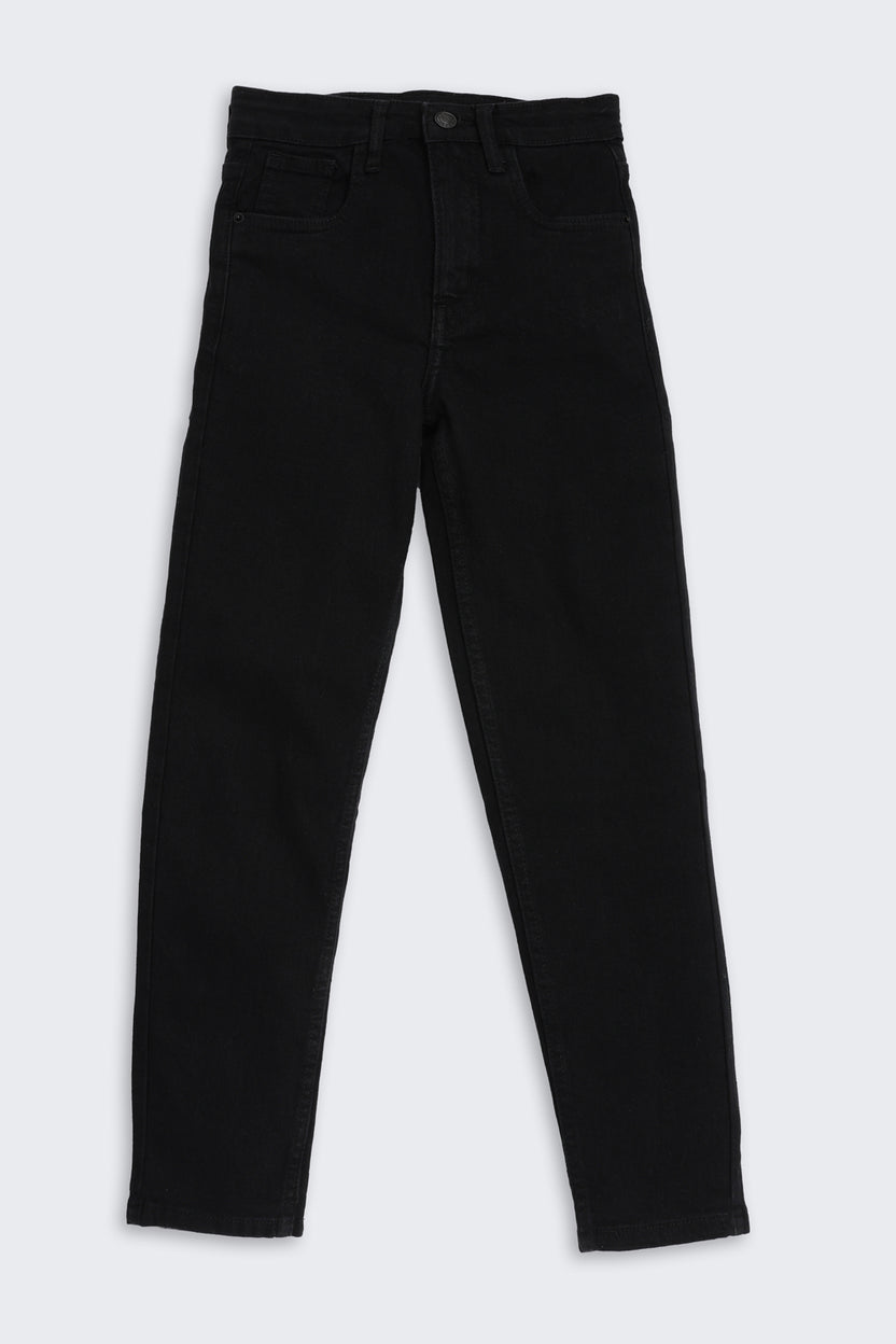 Black Solid Regular Fit Jeans for Tweens Girls - Image 2