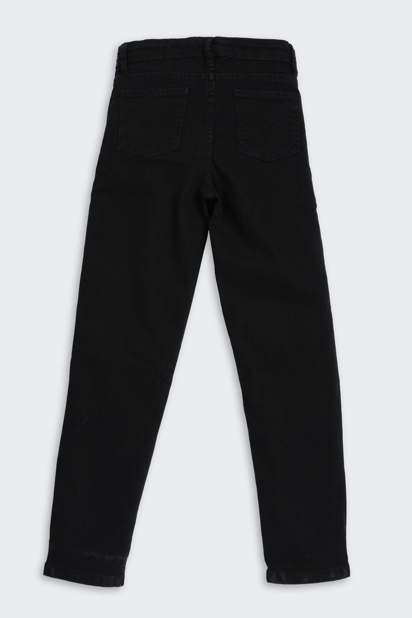 Black Solid Regular Fit Jeans for Tweens Girls - Image 3