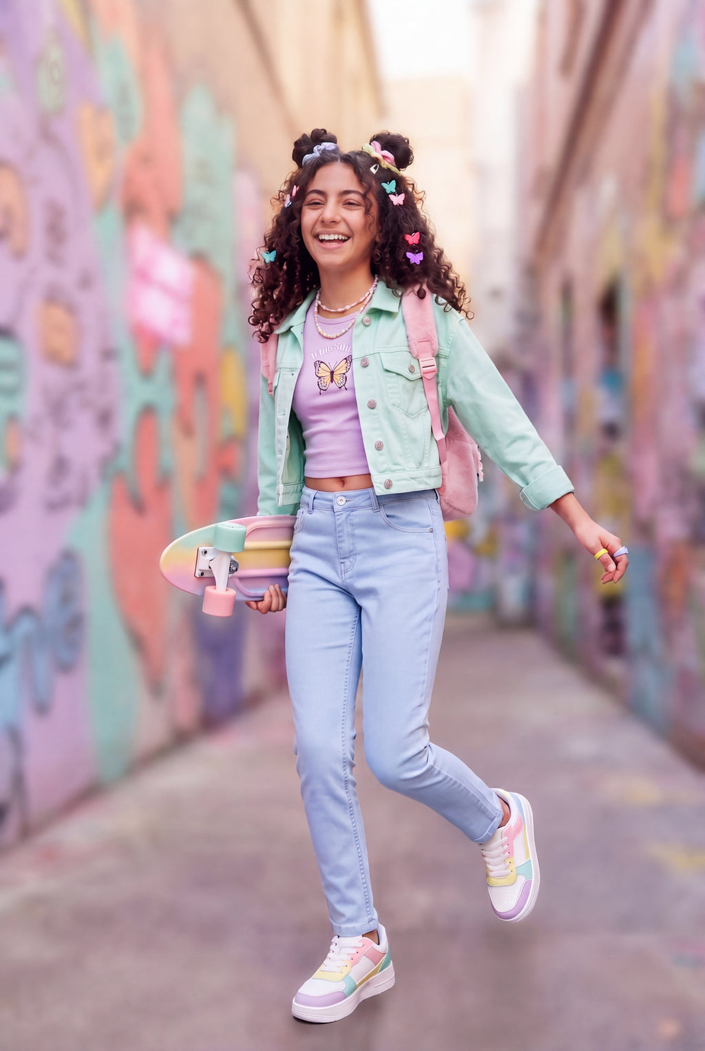 Light Blue 5 Pocketed Skinny Fit Jeans for Tweens Girls - Image 1