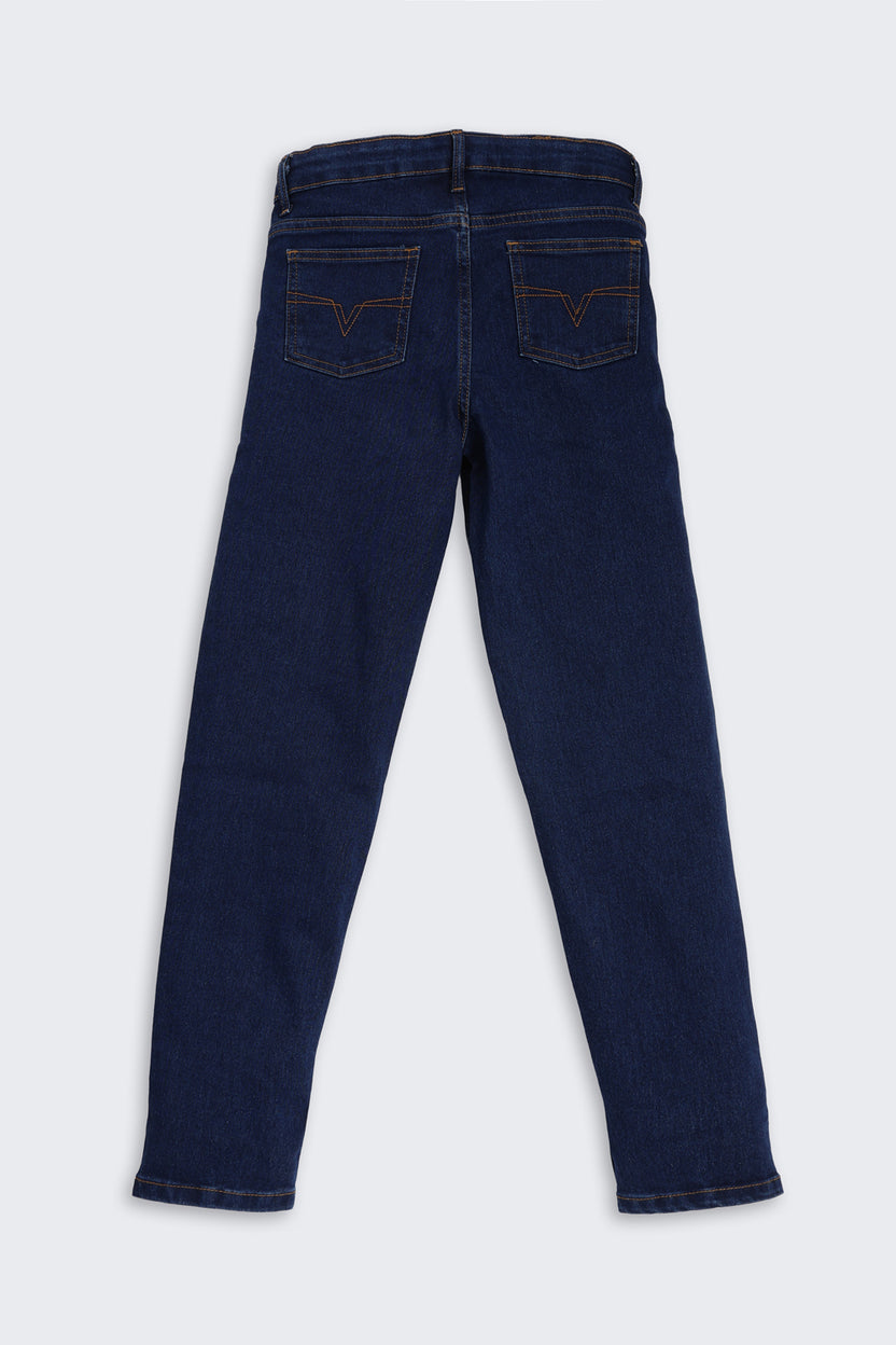 Navy Solid Regular Fit Jeans for Tweens Girls - Image 3