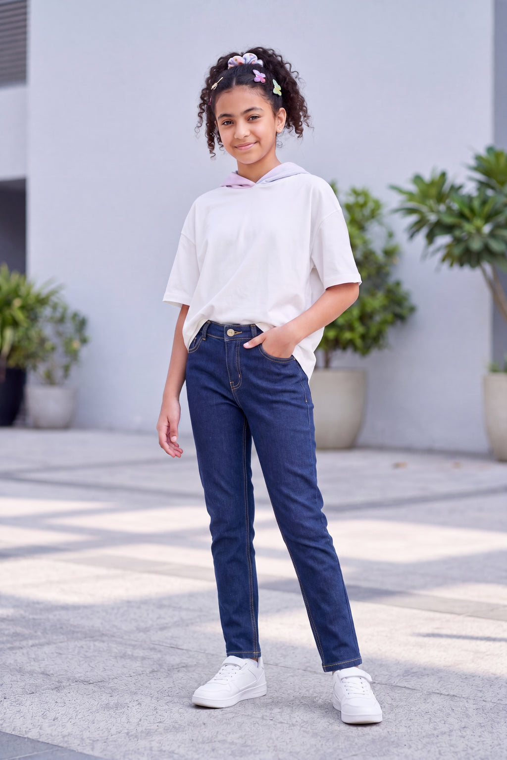 Navy 5 Pocketed Slim Fit Jeans for Tweens Girls - Image 1