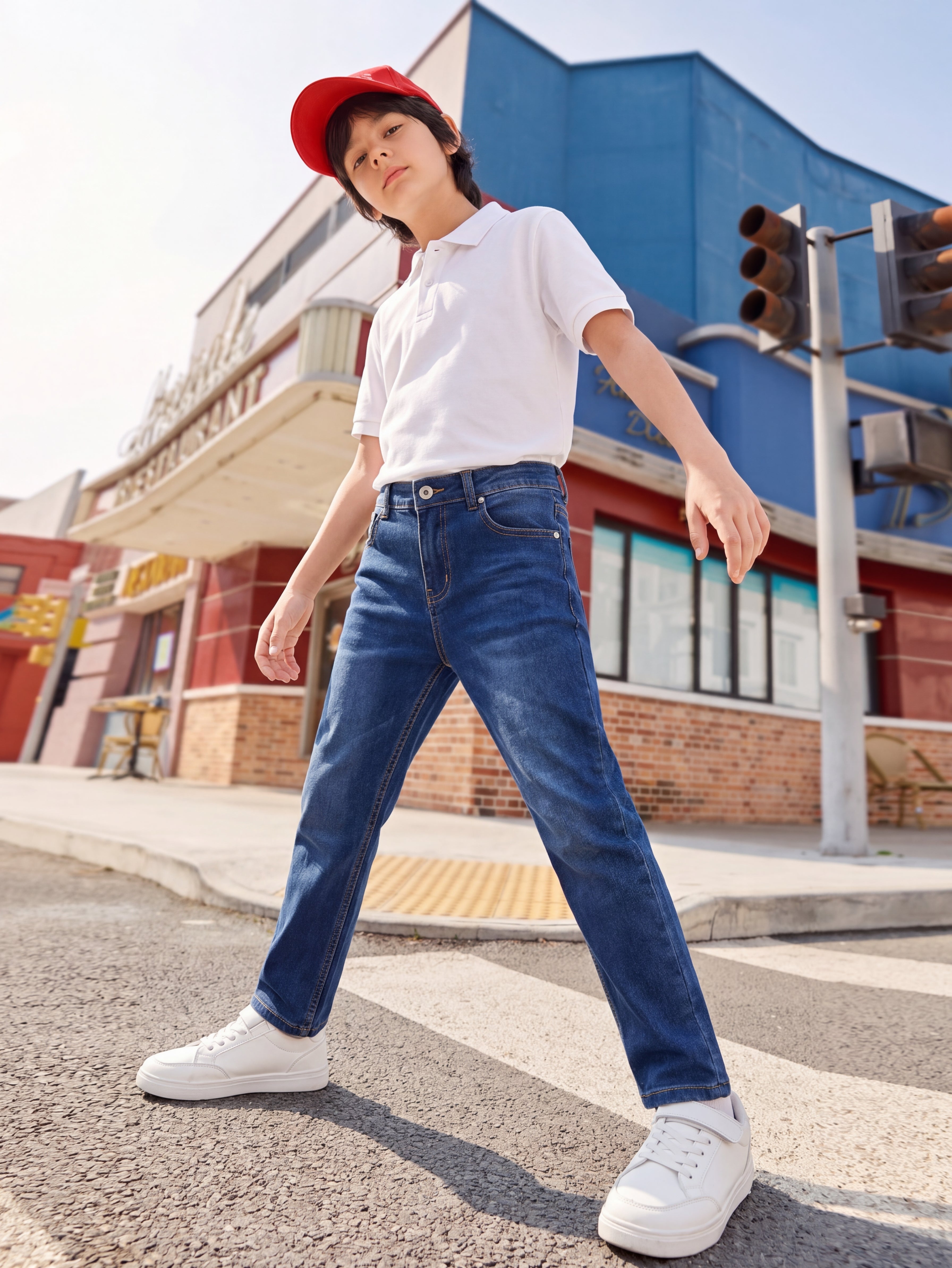 Navy 5 Pocketed Regular Fit Jeans for Tweens Boys - Image 1