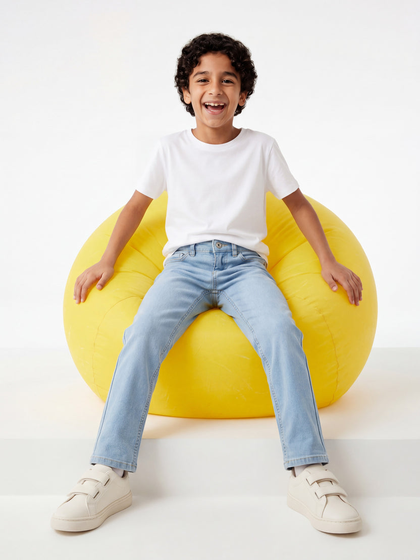 Light Blue Solid Regular Fit Jeans For Tweens Boys - Image 1
