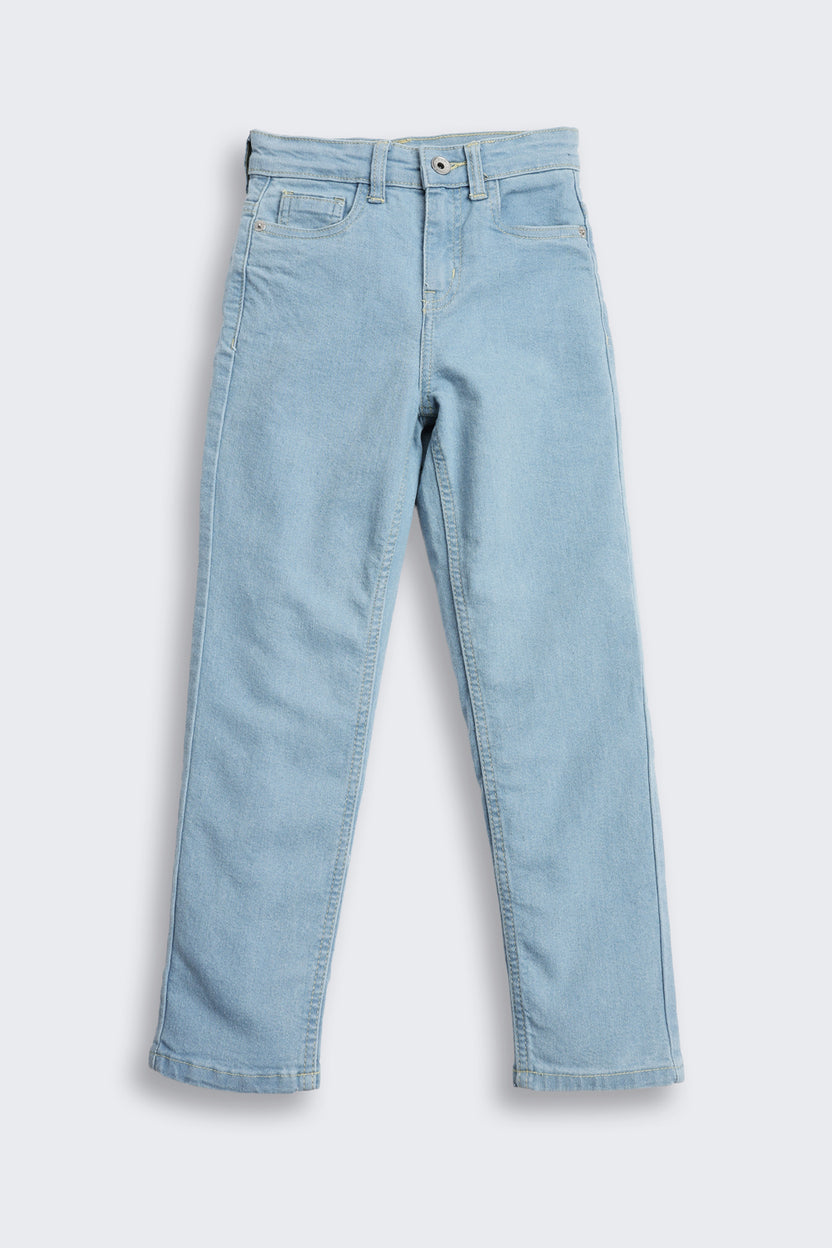 Light Blue Solid Regular Fit Jeans For Tweens Boys - Image 2