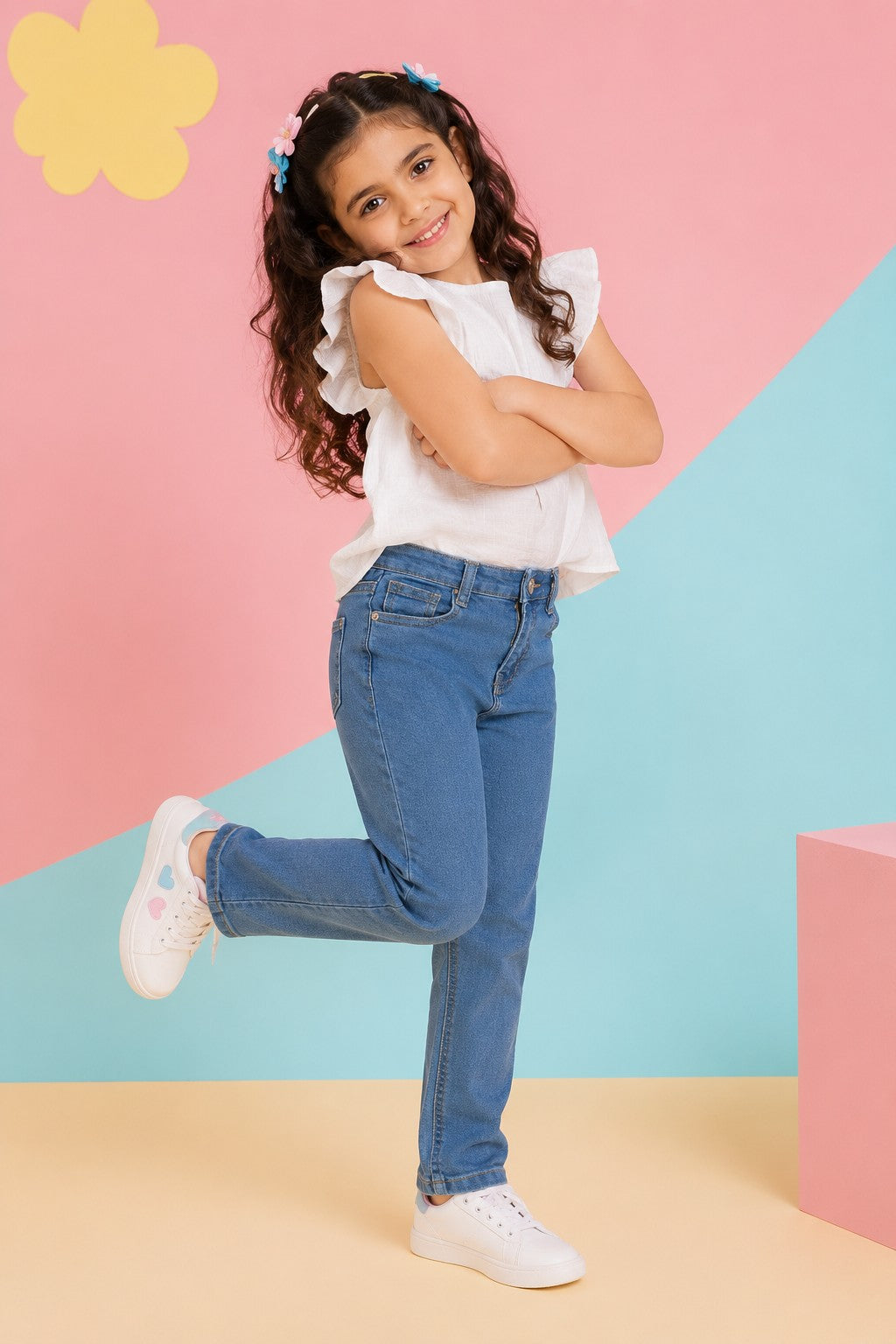 Blue Solid Slim Fit Jeans for Girls - Image 1