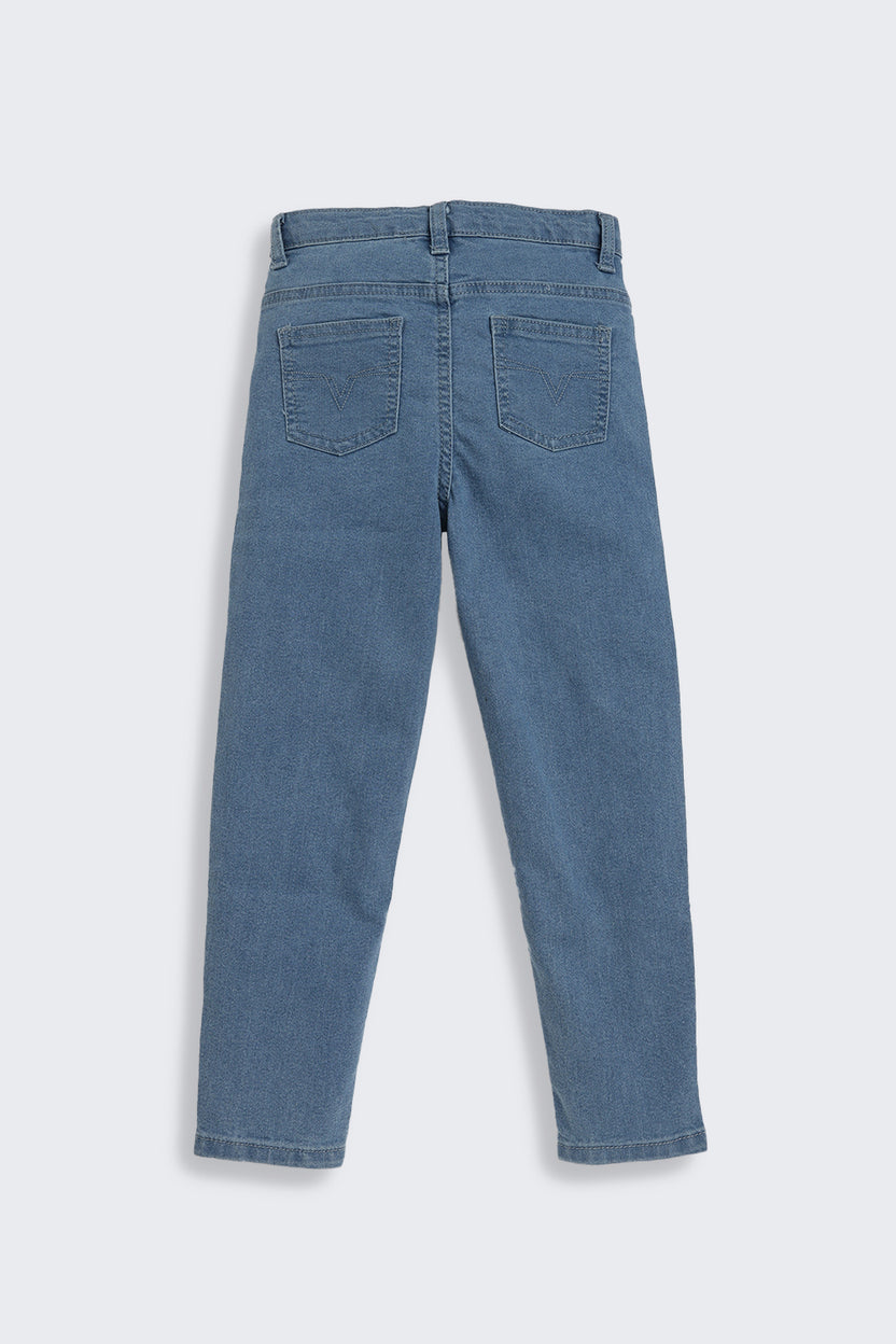 Blue Solid Slim Fit Jeans for Girls - Image 3