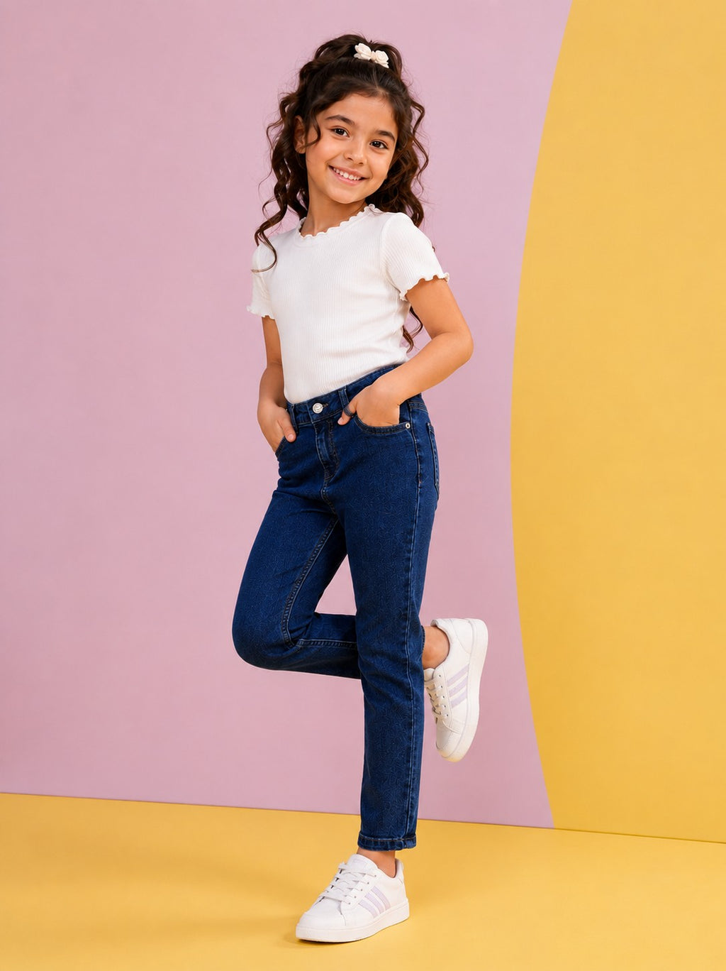 Navy Solid Slim Fit Jeans for Girls - Image 1