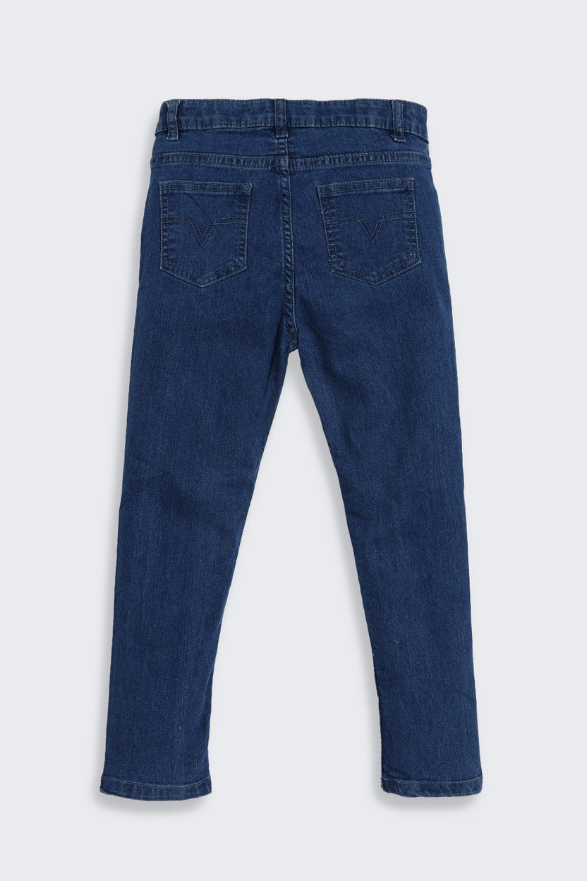 Navy Solid Slim Fit Jeans for Girls - Image 3