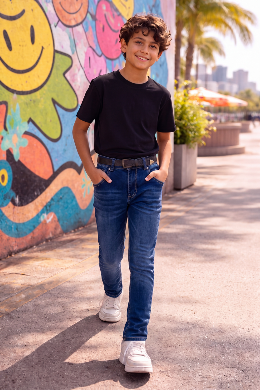 Navy Regular Fit Solid Jeans for Boys - Image 1