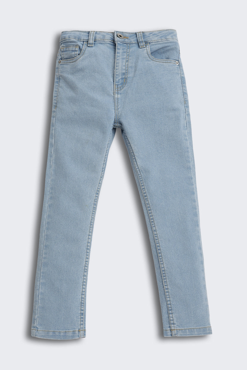 Light Blue Solid Regular Fit Jeans for Boys - Image 2