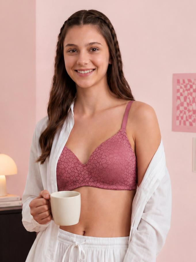 Mauve Elegant Floral Lace Support Bra for Women - Image 1