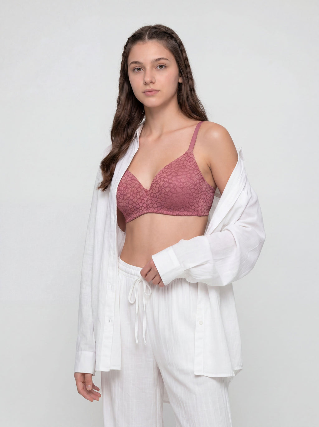 Mauve Elegant Floral Lace Support Bra for Women - Image 2