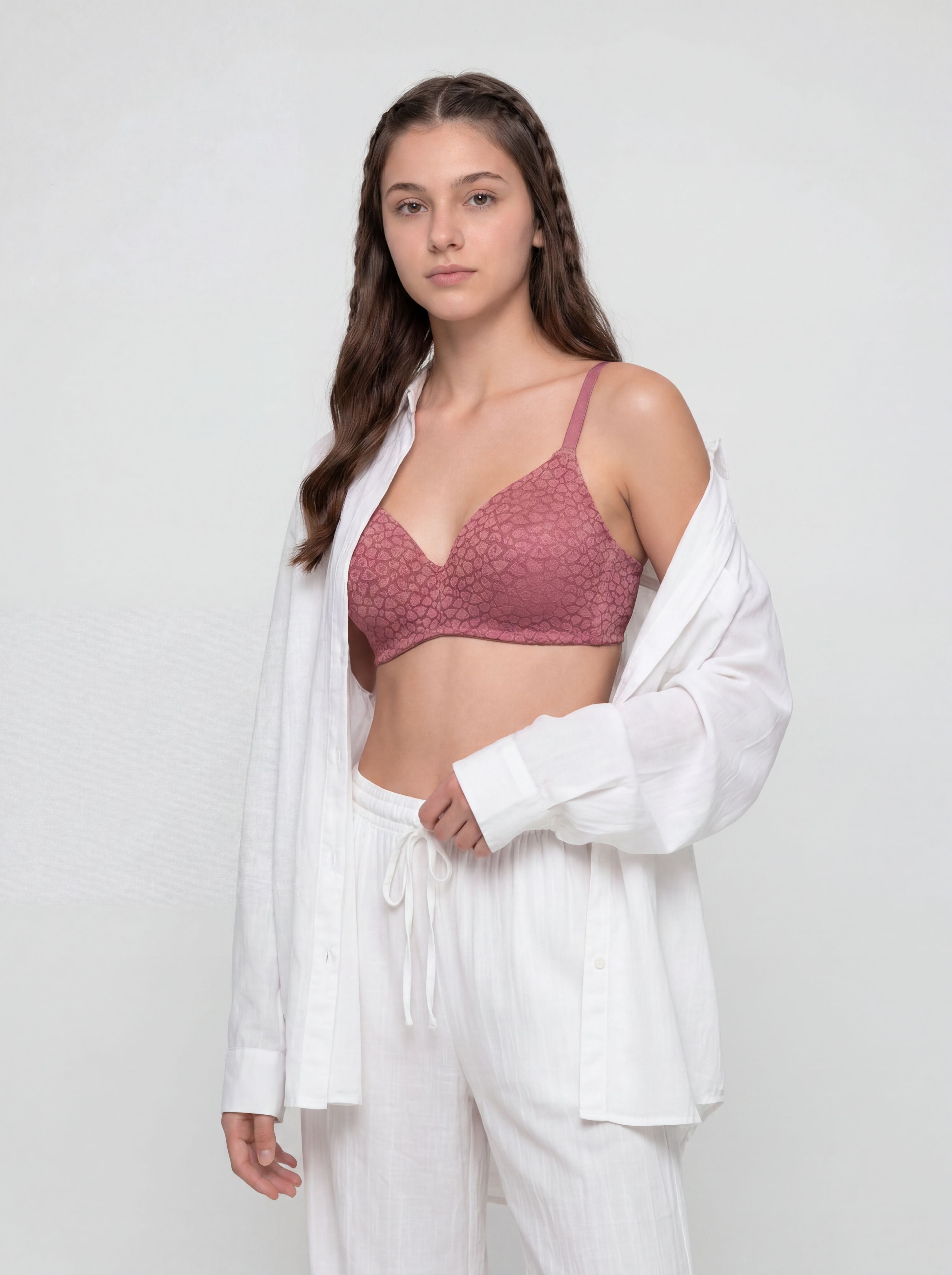 Mauve Elegant Floral Lace Support Bra for Women - Image 2
