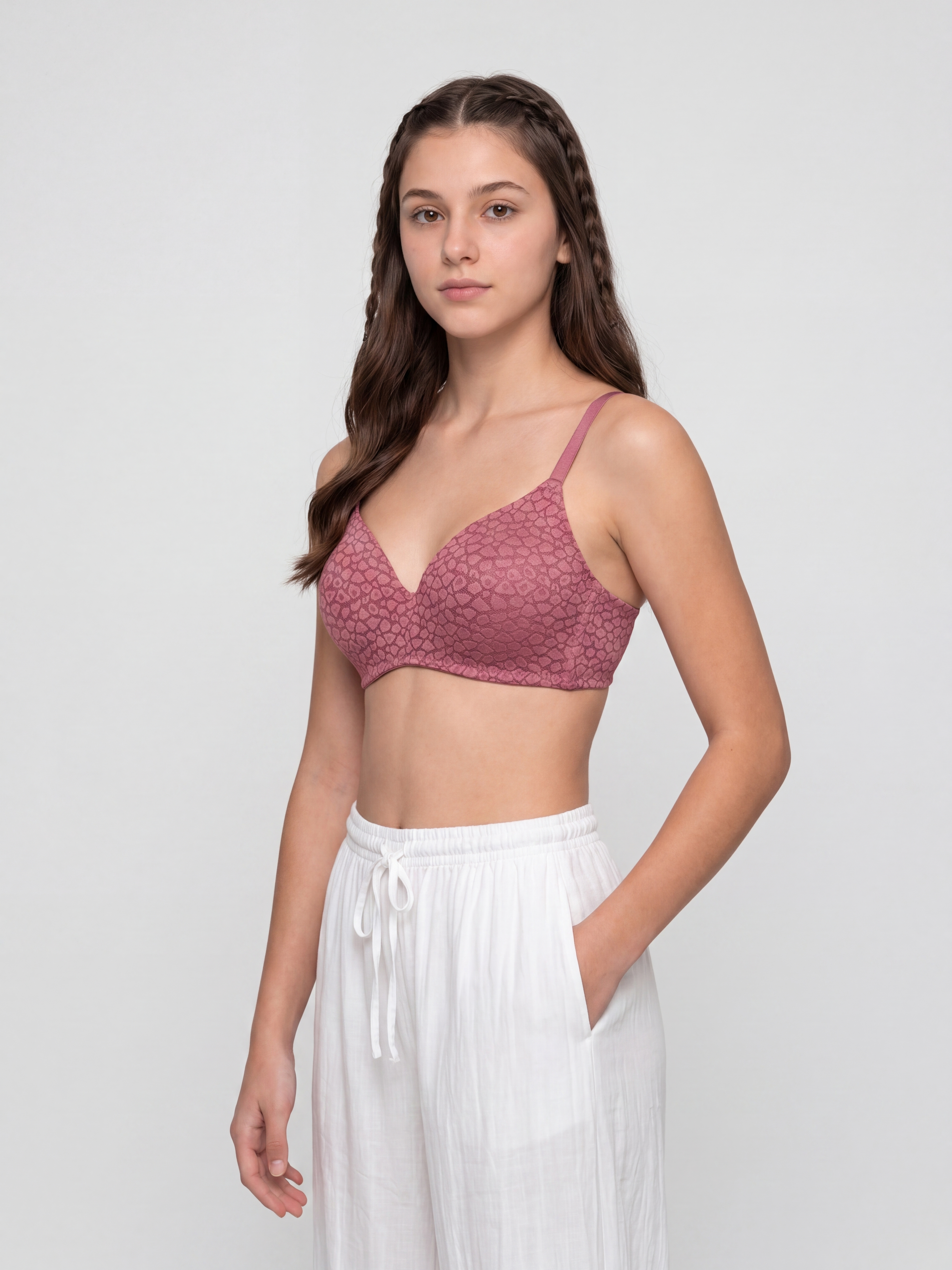 Mauve Elegant Floral Lace Support Bra for Women - Image 4