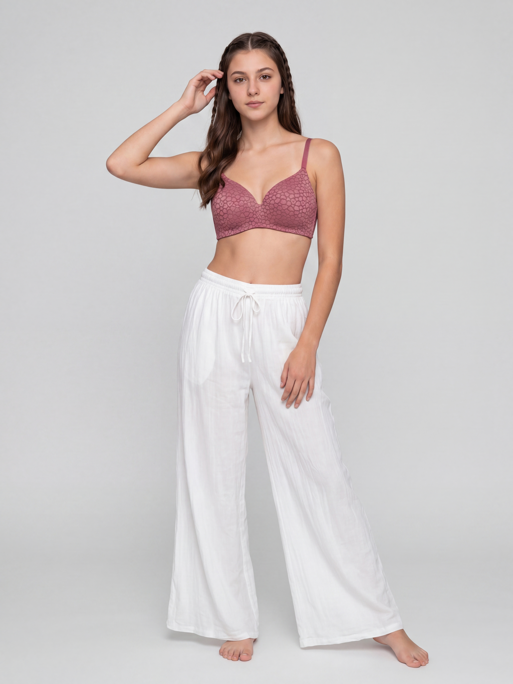 Mauve Elegant Floral Lace Support Bra for Women - Image 6