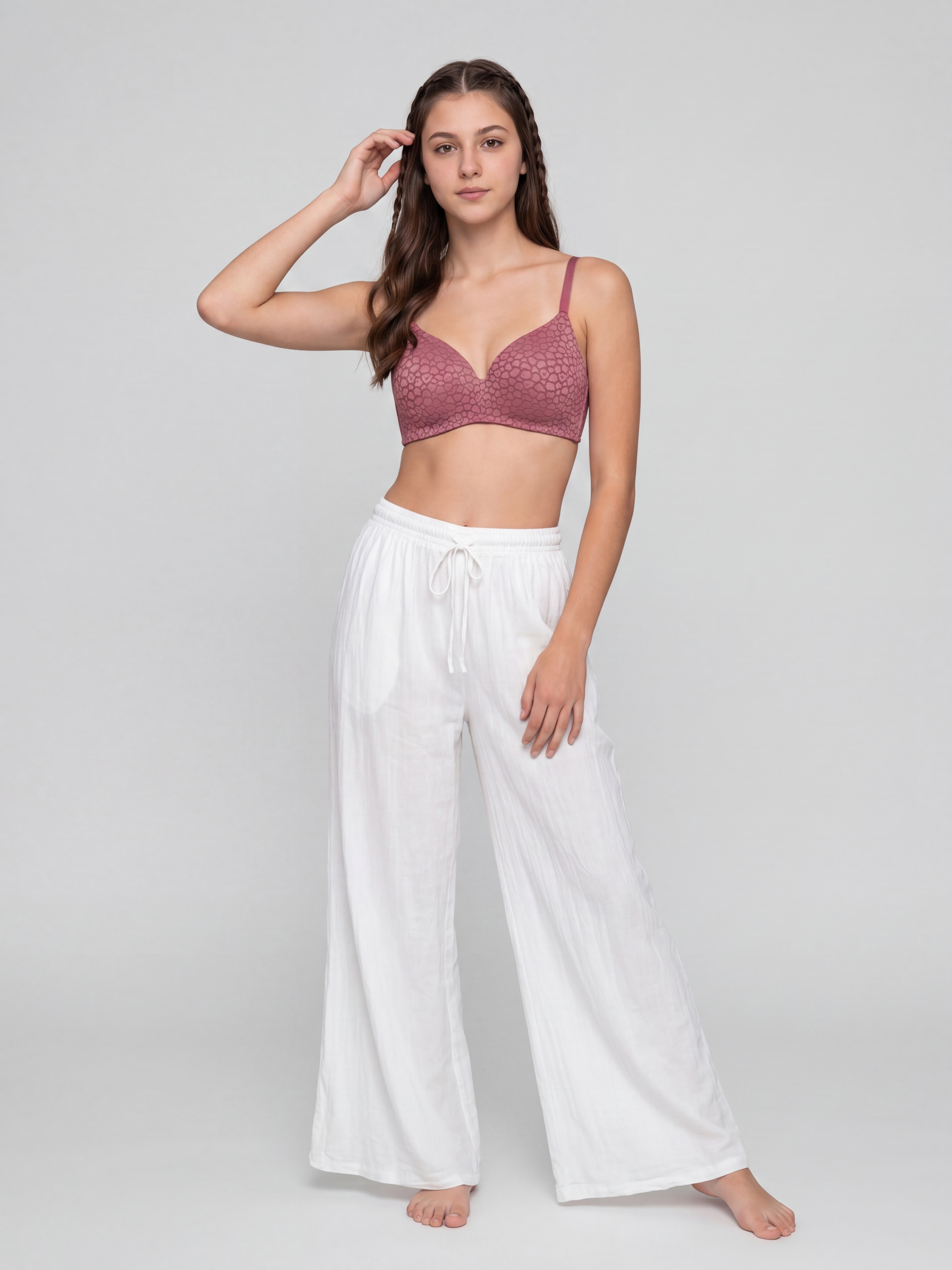 Mauve Elegant Floral Lace Support Bra for Women - Image 6