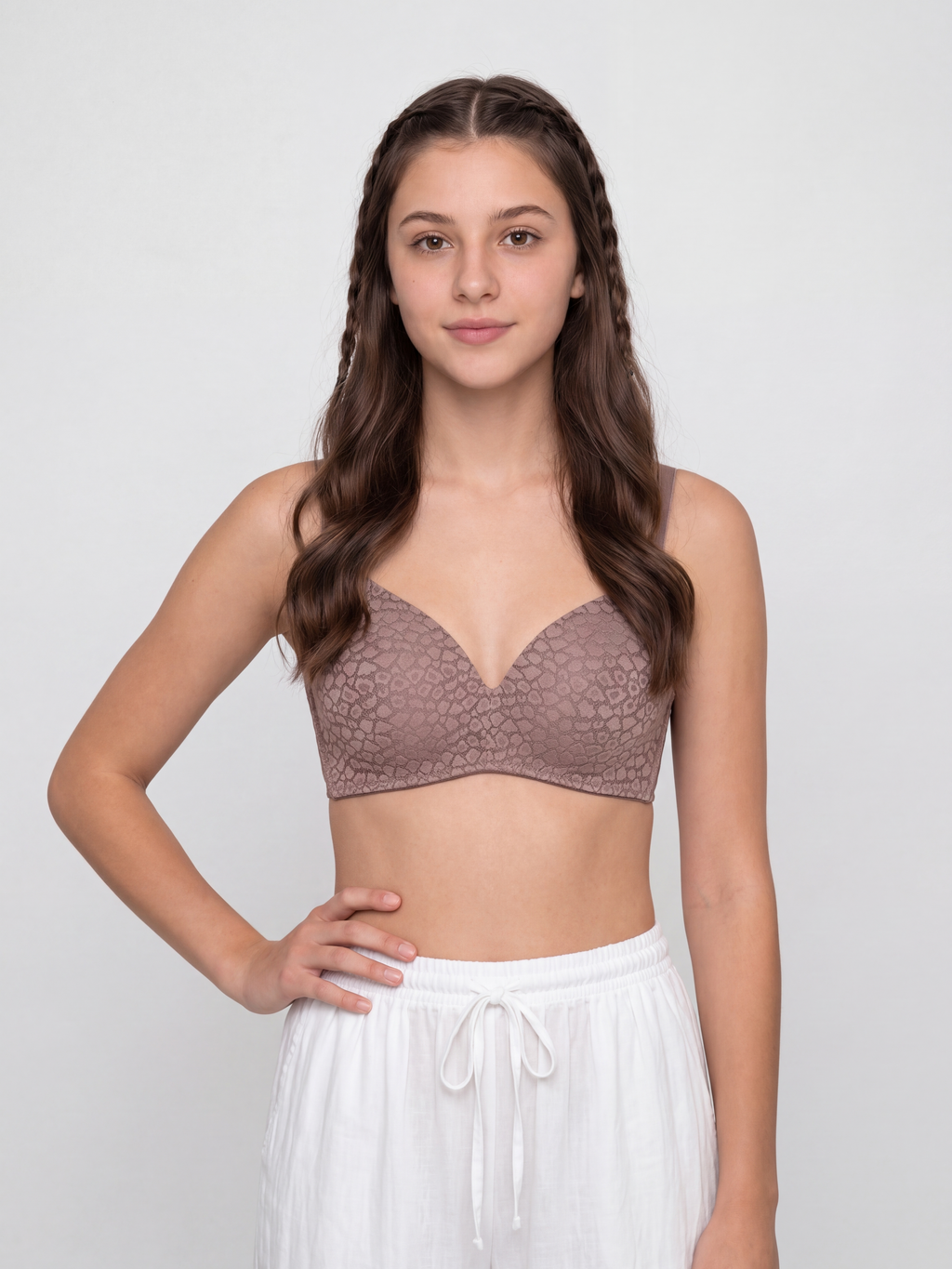 Brown Elegant Floral Lace Support Bra for Women - Image 2