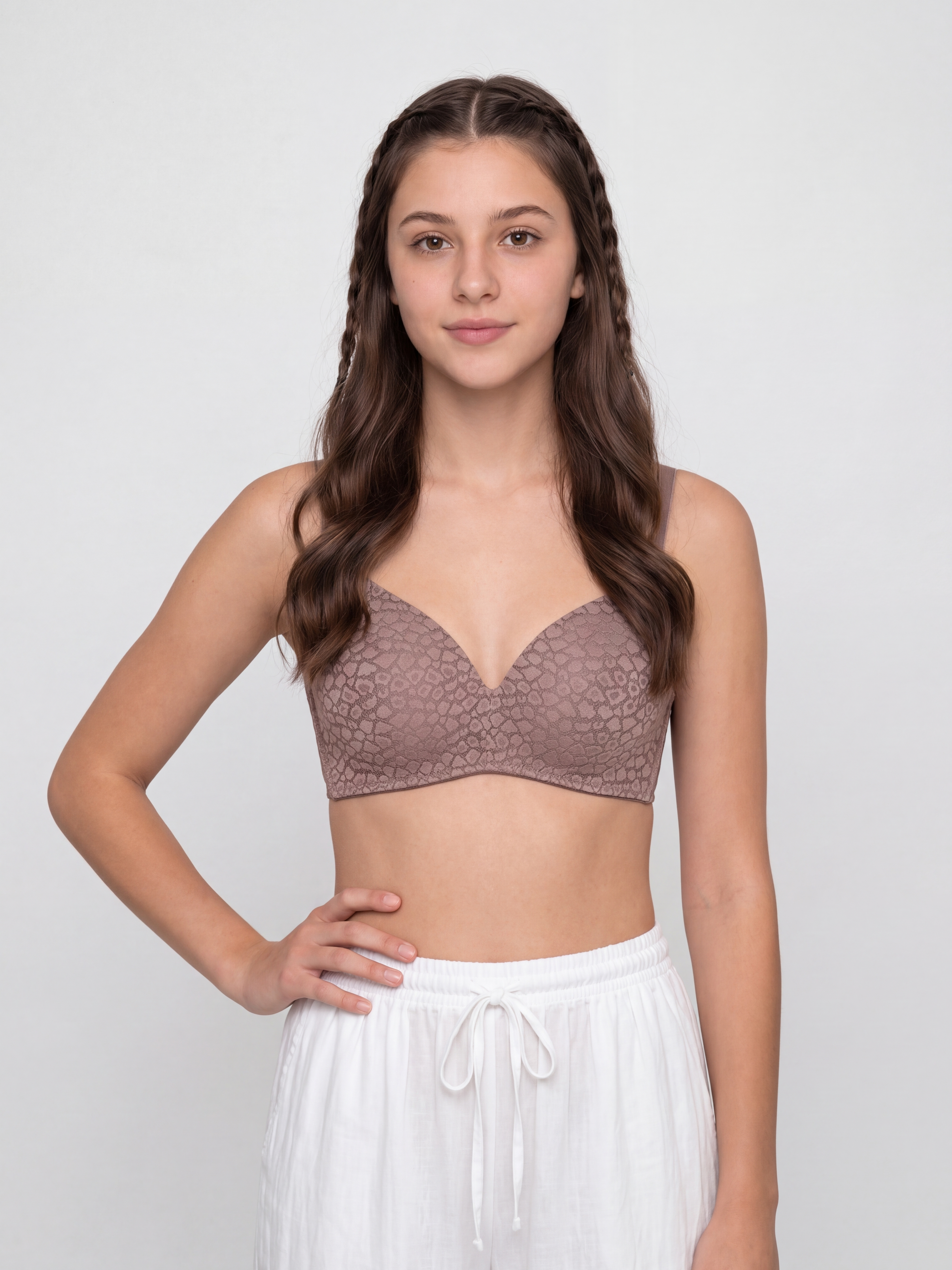 Brown Elegant Floral Lace Support Bra for Women - Image 2