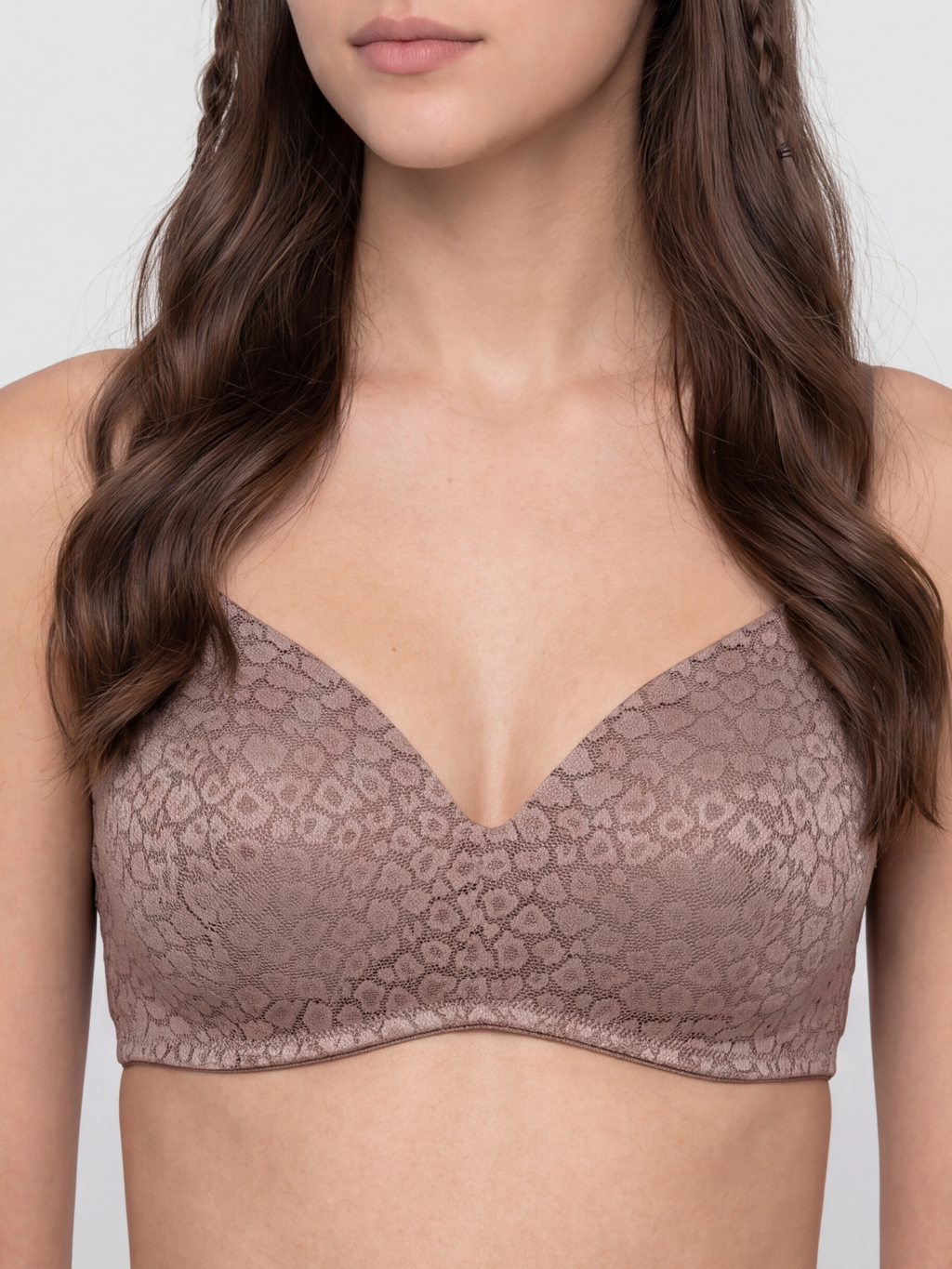 Brown Elegant Floral Lace Support Bra for Women - Image 3