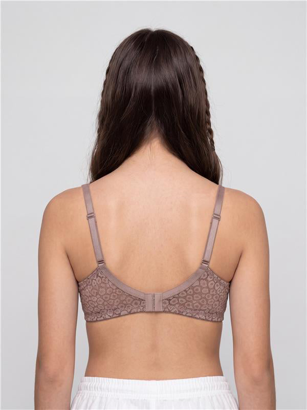 Brown Elegant Floral Lace Support Bra for Women - Image 5