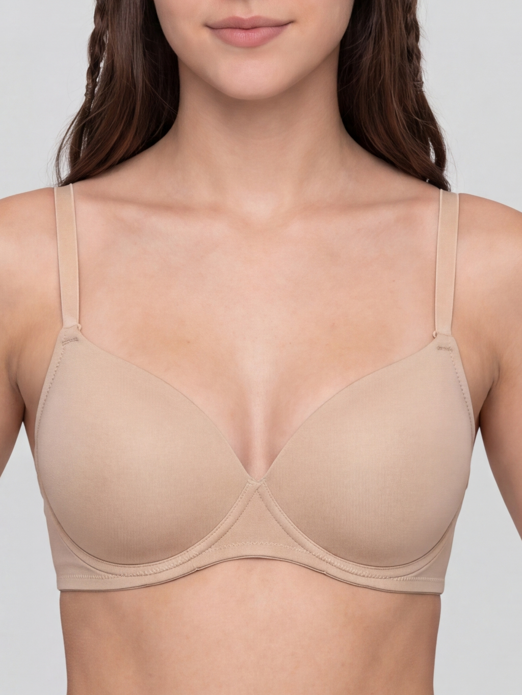 Beige Seamless Everyday Support Bra for Women - Image 3