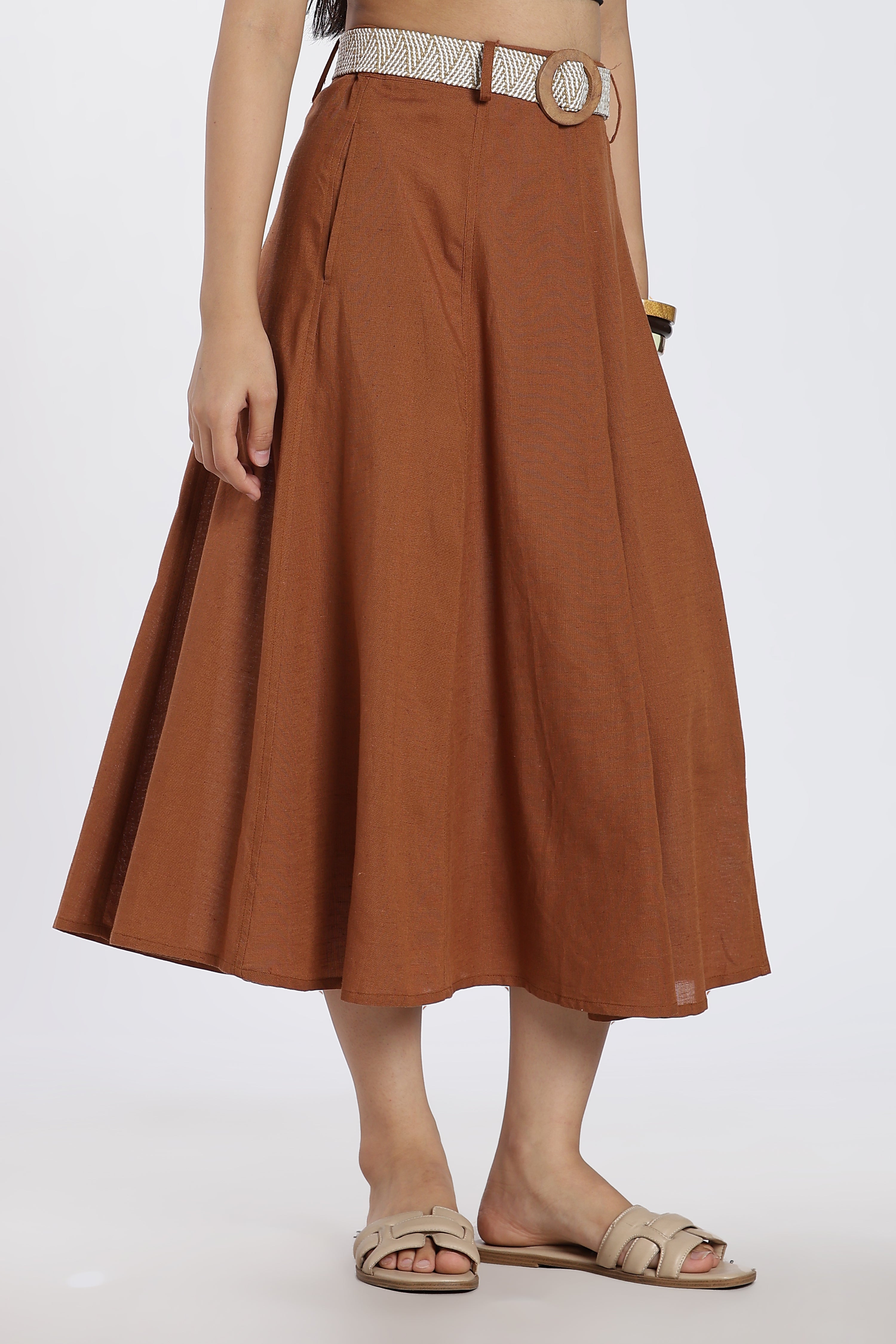 Brown Mid Rise Skirt for Women - Image 4
