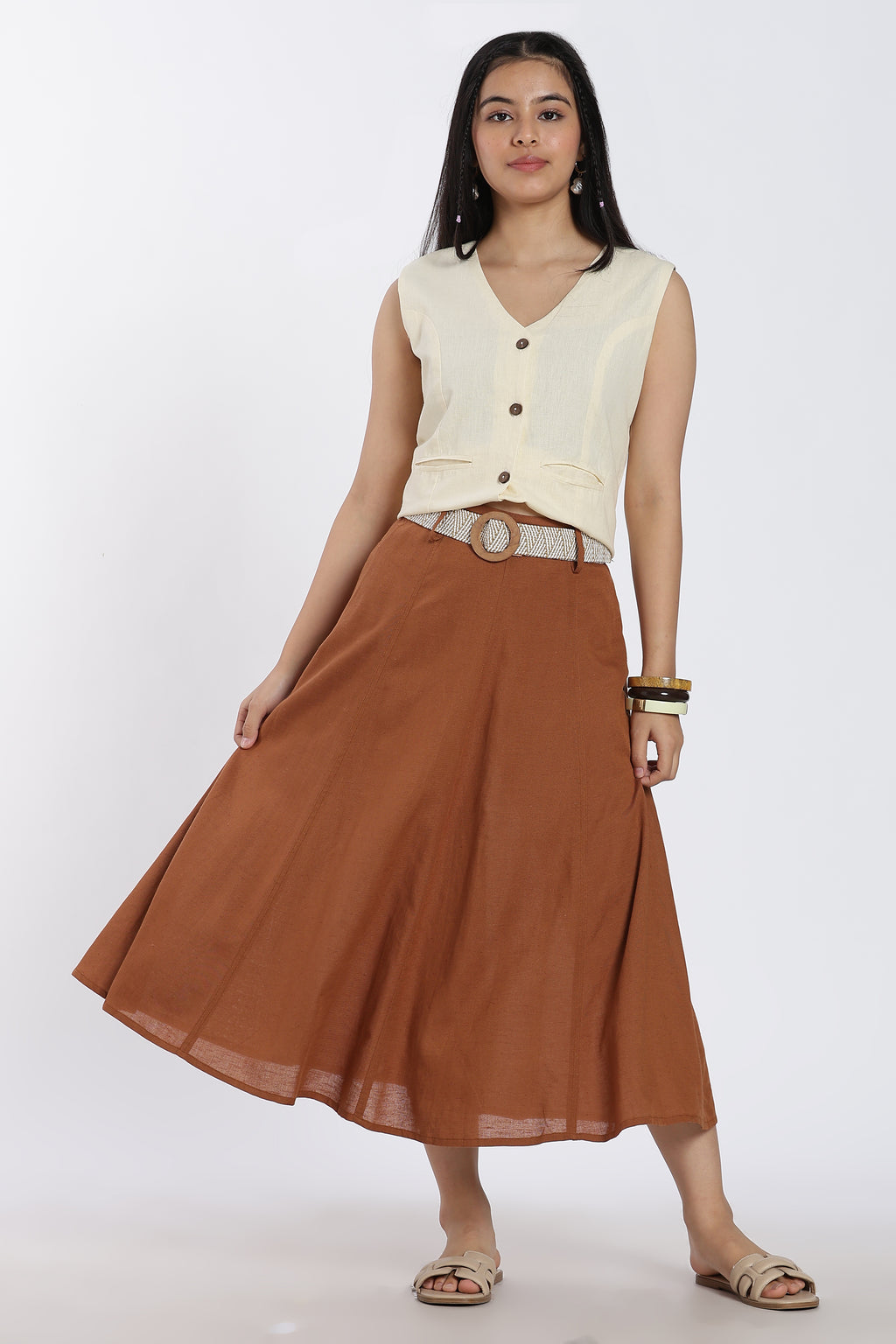 Brown Mid Rise Skirt for Women - Image 6