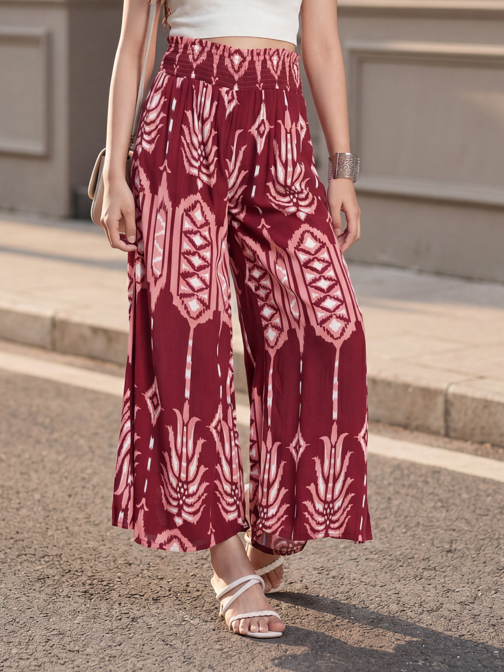 Maroon Regular Fit 1 Pocketed Palazzos for Women - Image 1