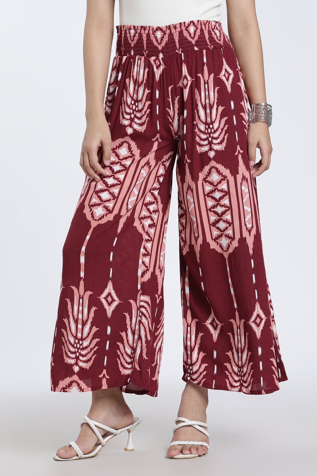 Maroon Regular Fit 1 Pocketed Palazzos for Women - Image 2