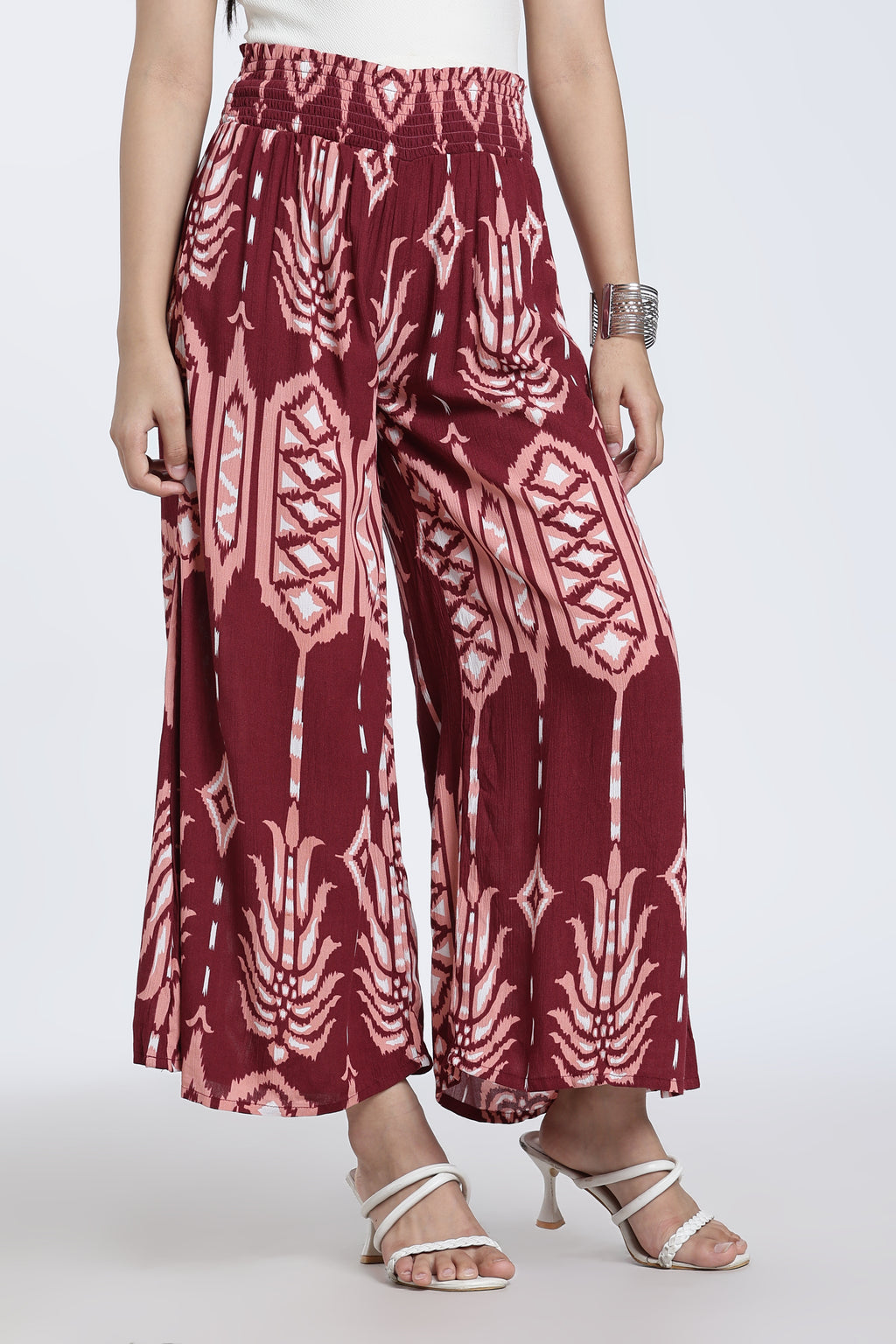 Maroon Regular Fit 1 Pocketed Palazzos for Women - Image 4