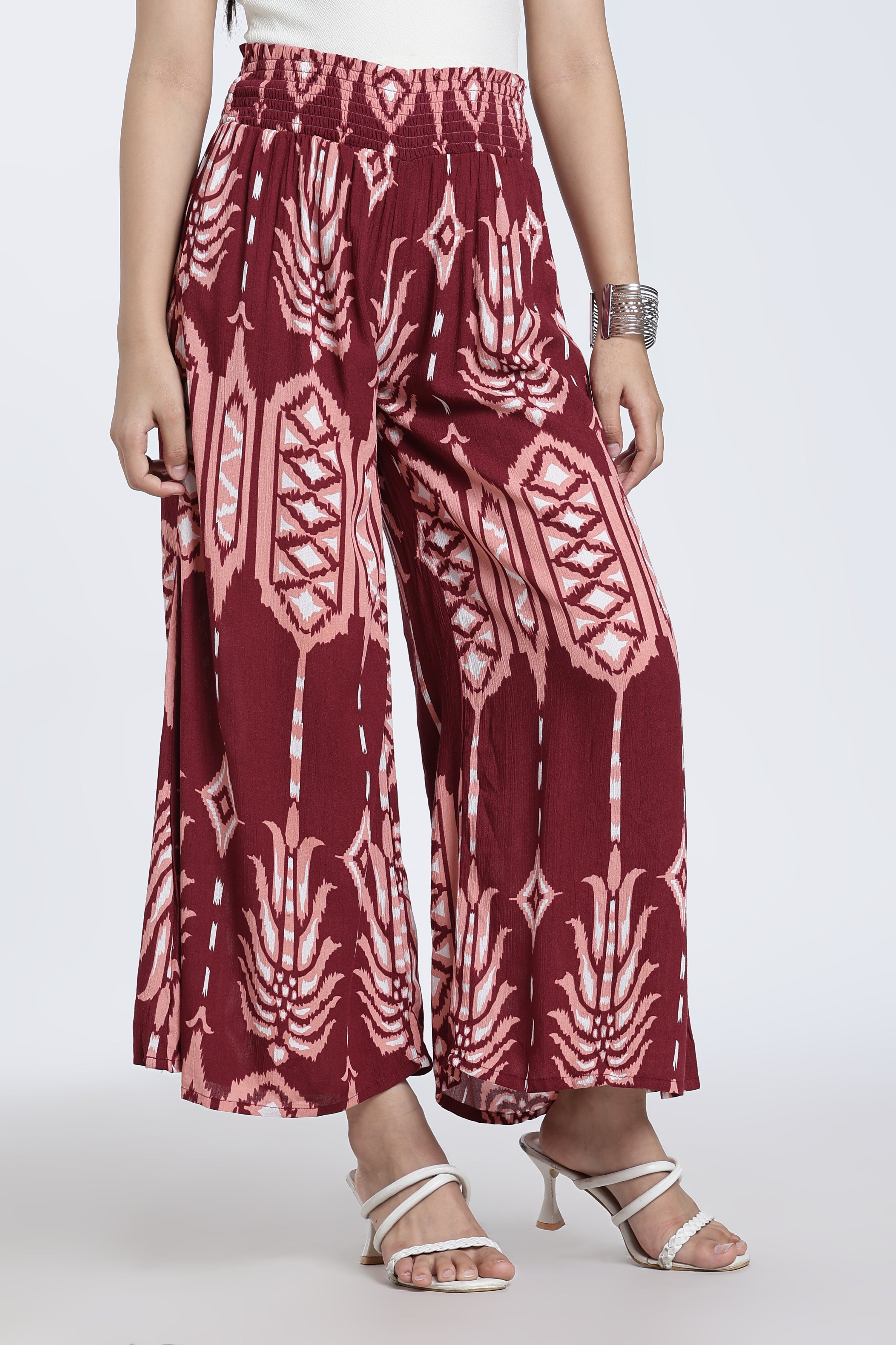 Maroon Regular Fit 1 Pocketed Palazzos for Women - Image 4