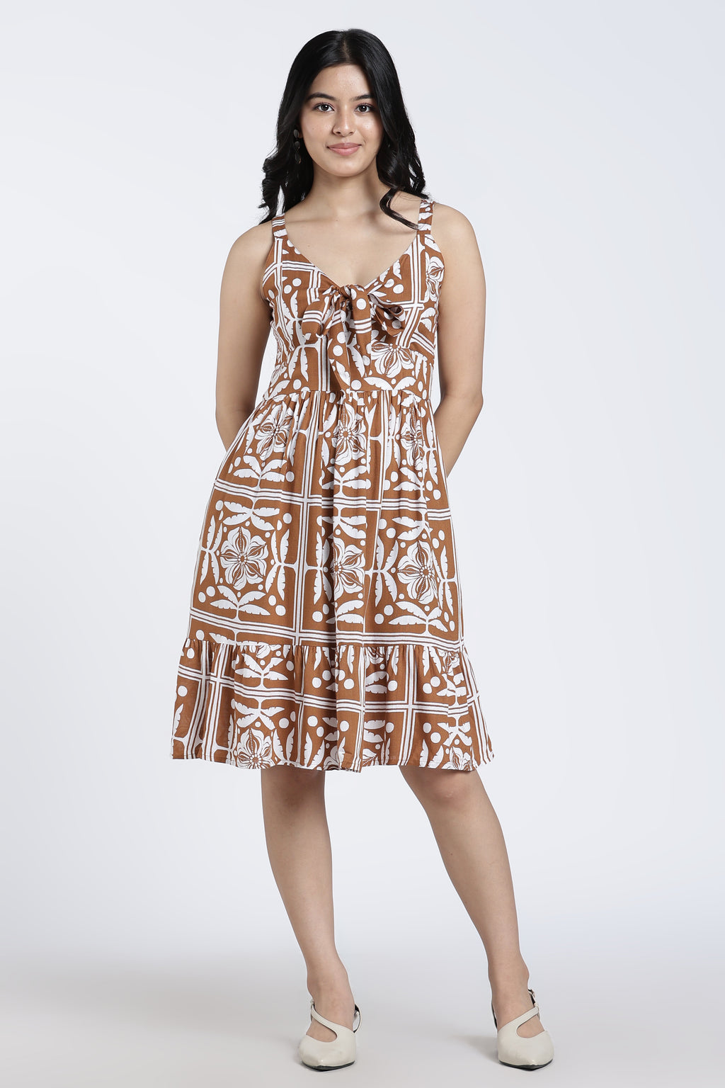 Brown Tied Up Regular Fit Dress for Women - Image 2
