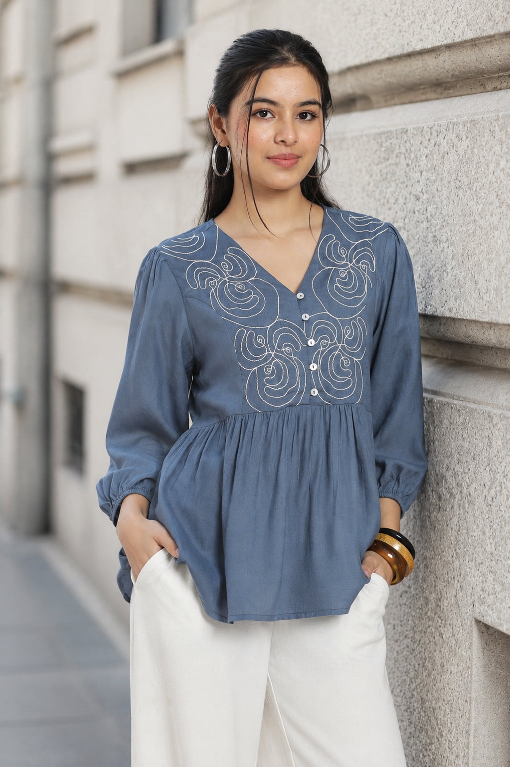 Blue Regular Fit Peasant Tunic for Women - Image 1