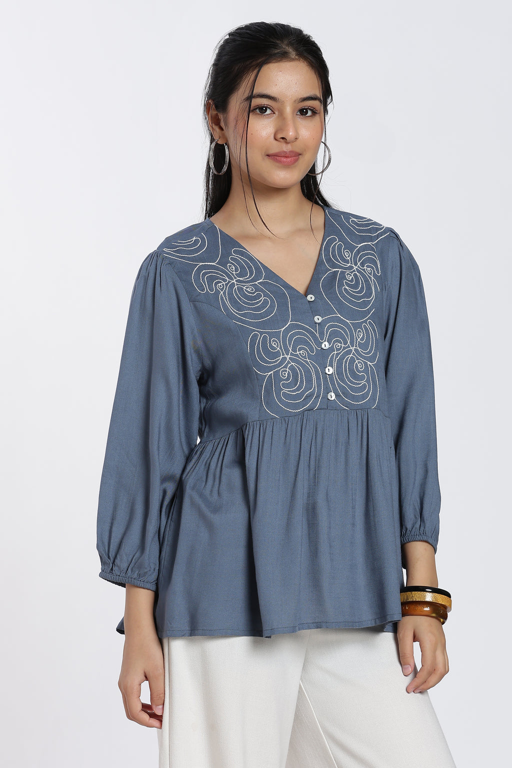 Blue Regular Fit Peasant Tunic for Women - Image 2