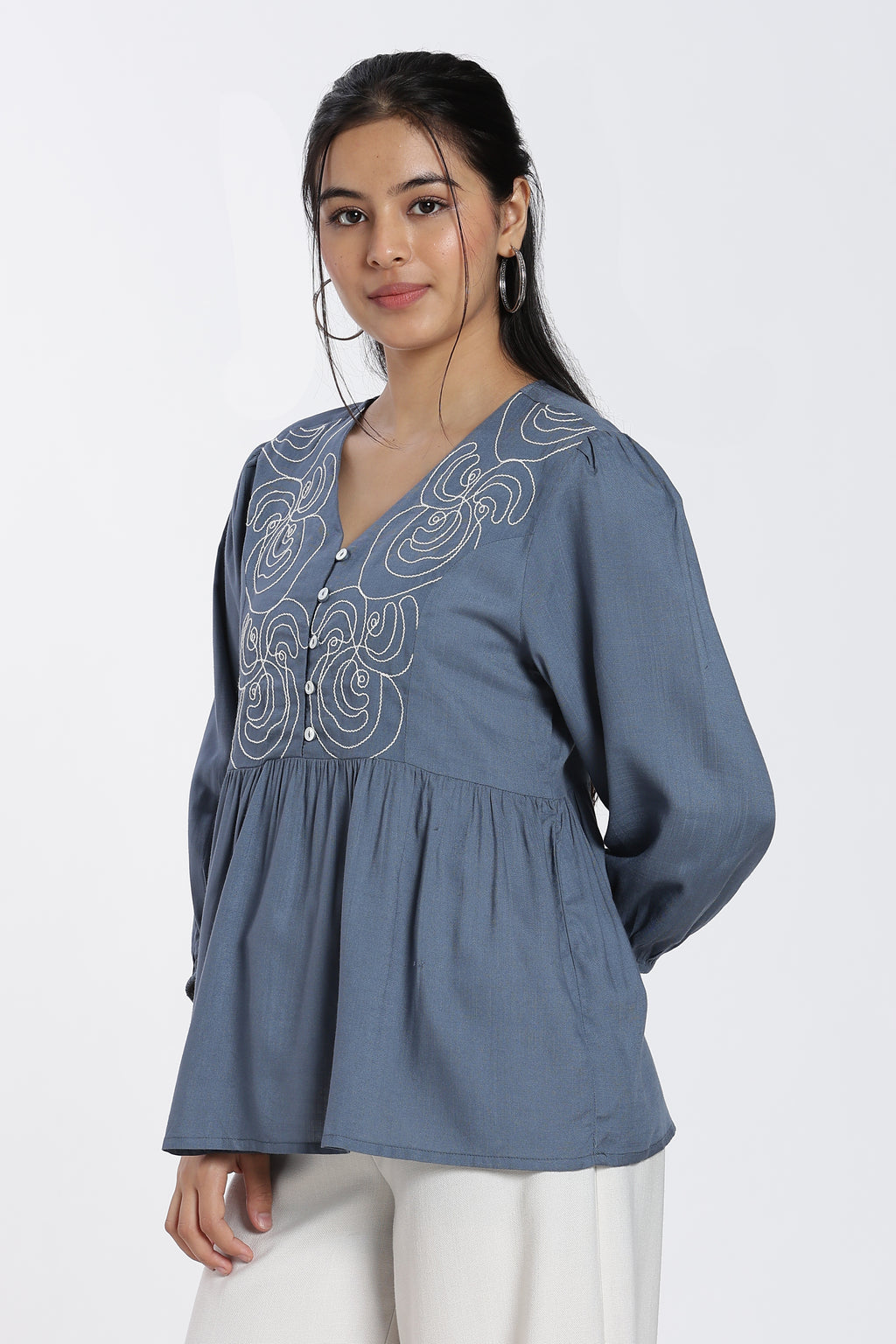 Blue Regular Fit Peasant Tunic for Women - Image 4