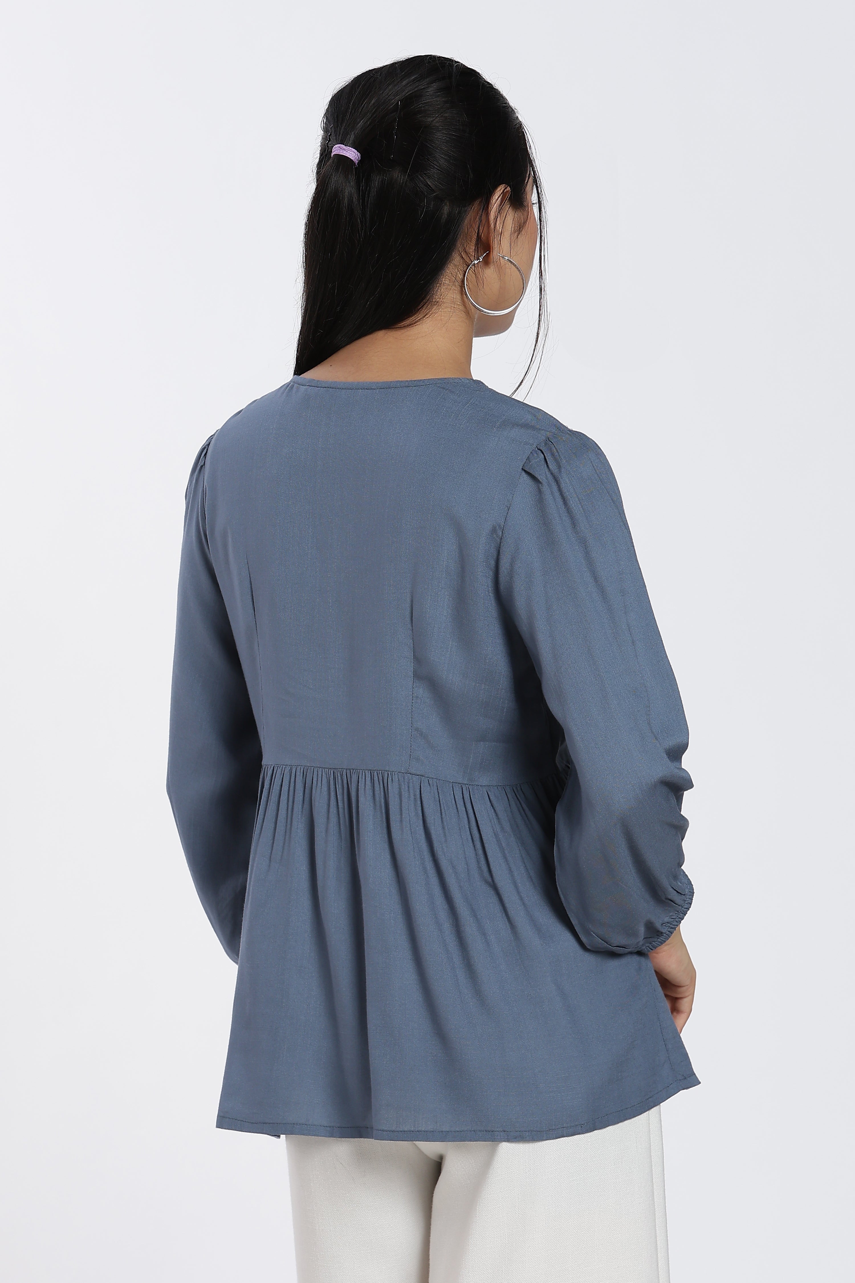 Blue Regular Fit Peasant Tunic for Women - Image 5