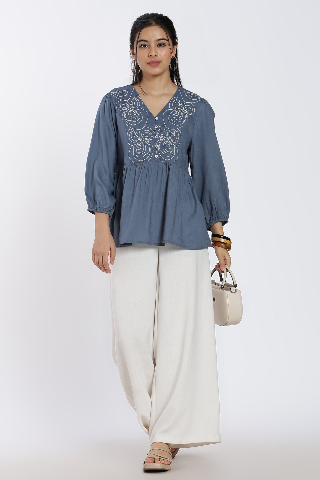 Blue Regular Fit Peasant Tunic for Women - Image 6