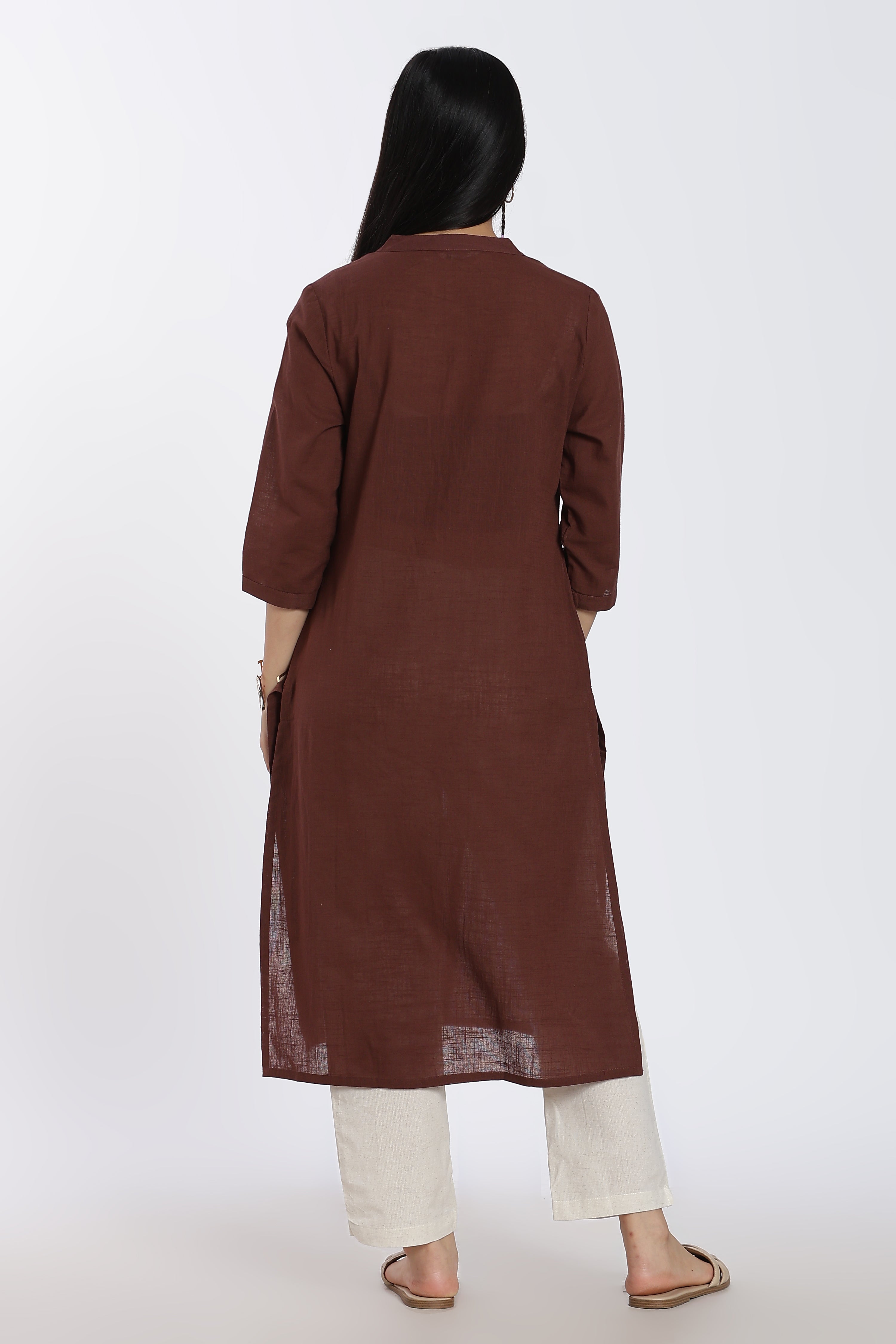 Chocolate Embroidered Regular Fit Kurta for Women - Image 5