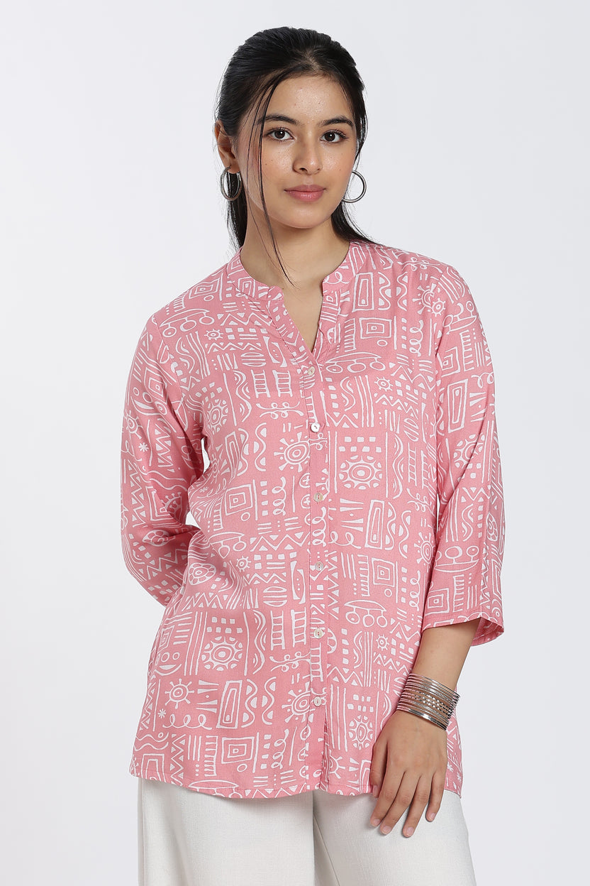 Peach Patterned Regular Fit Tunic For Women - Image 2
