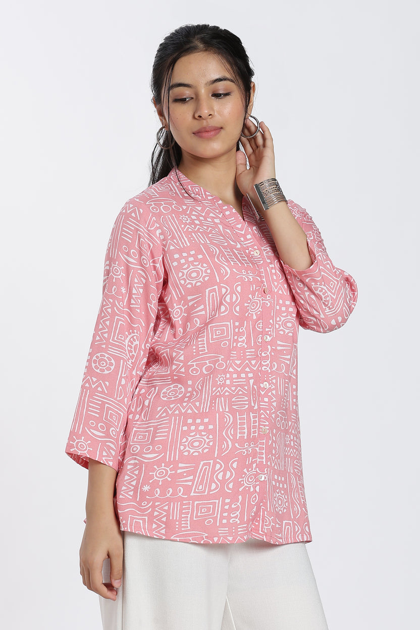 Peach Patterned Regular Fit Tunic For Women - Image 4