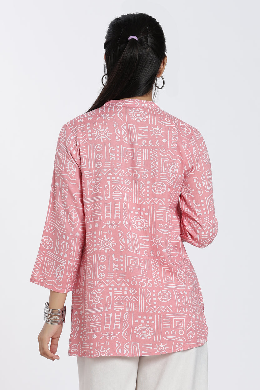Peach Patterned Regular Fit Tunic For Women - Image 5