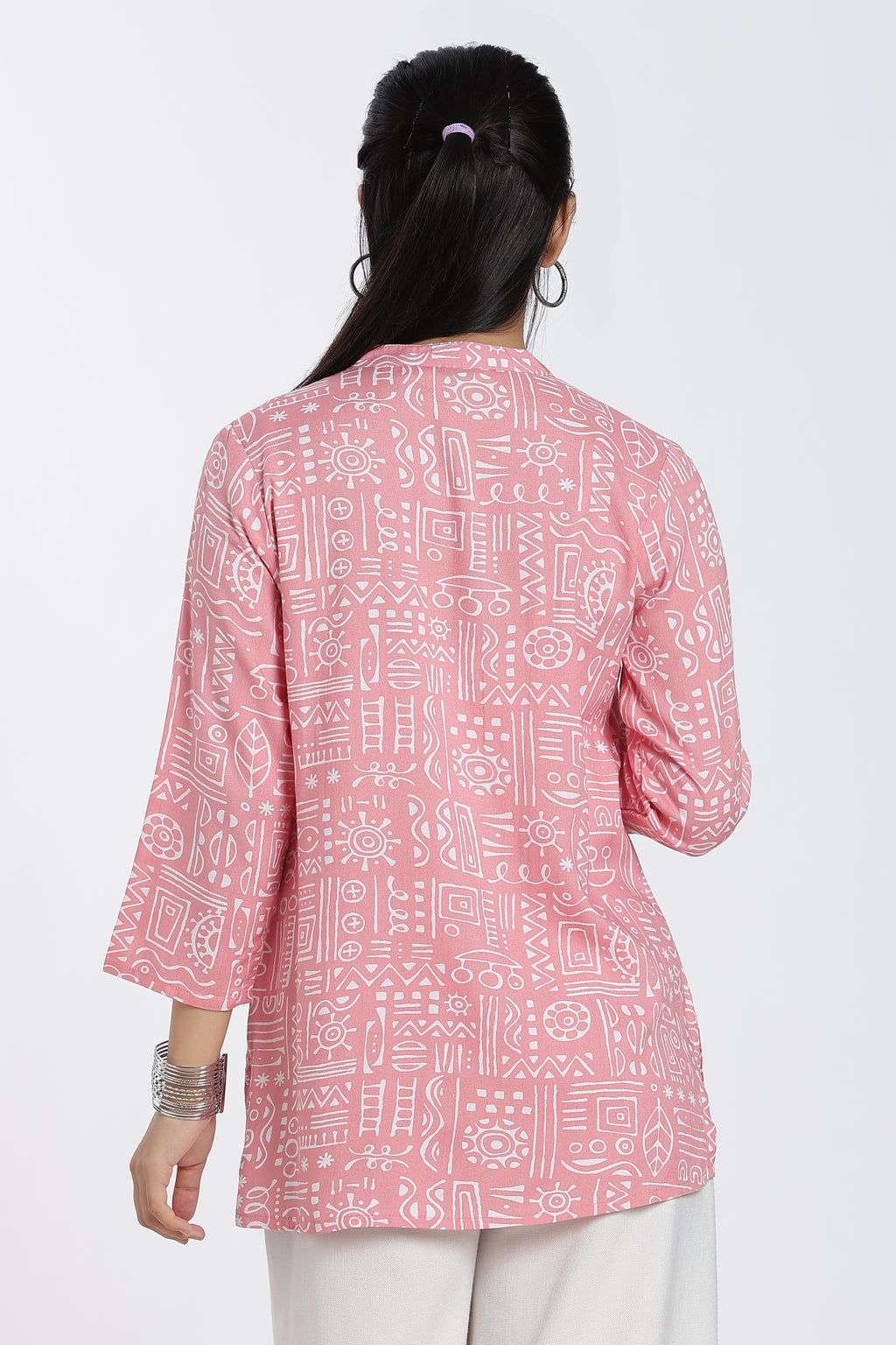 Peach Patterned Regular Fit Tunic For Women - Image 5