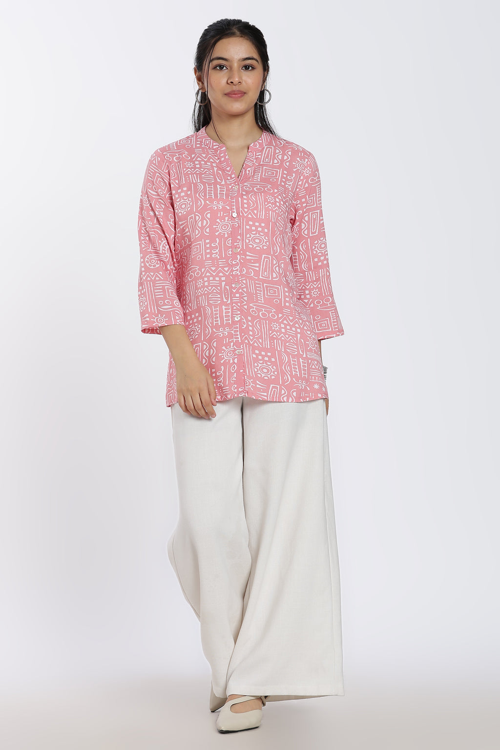 Peach Patterned Regular Fit Tunic For Women - Image 6