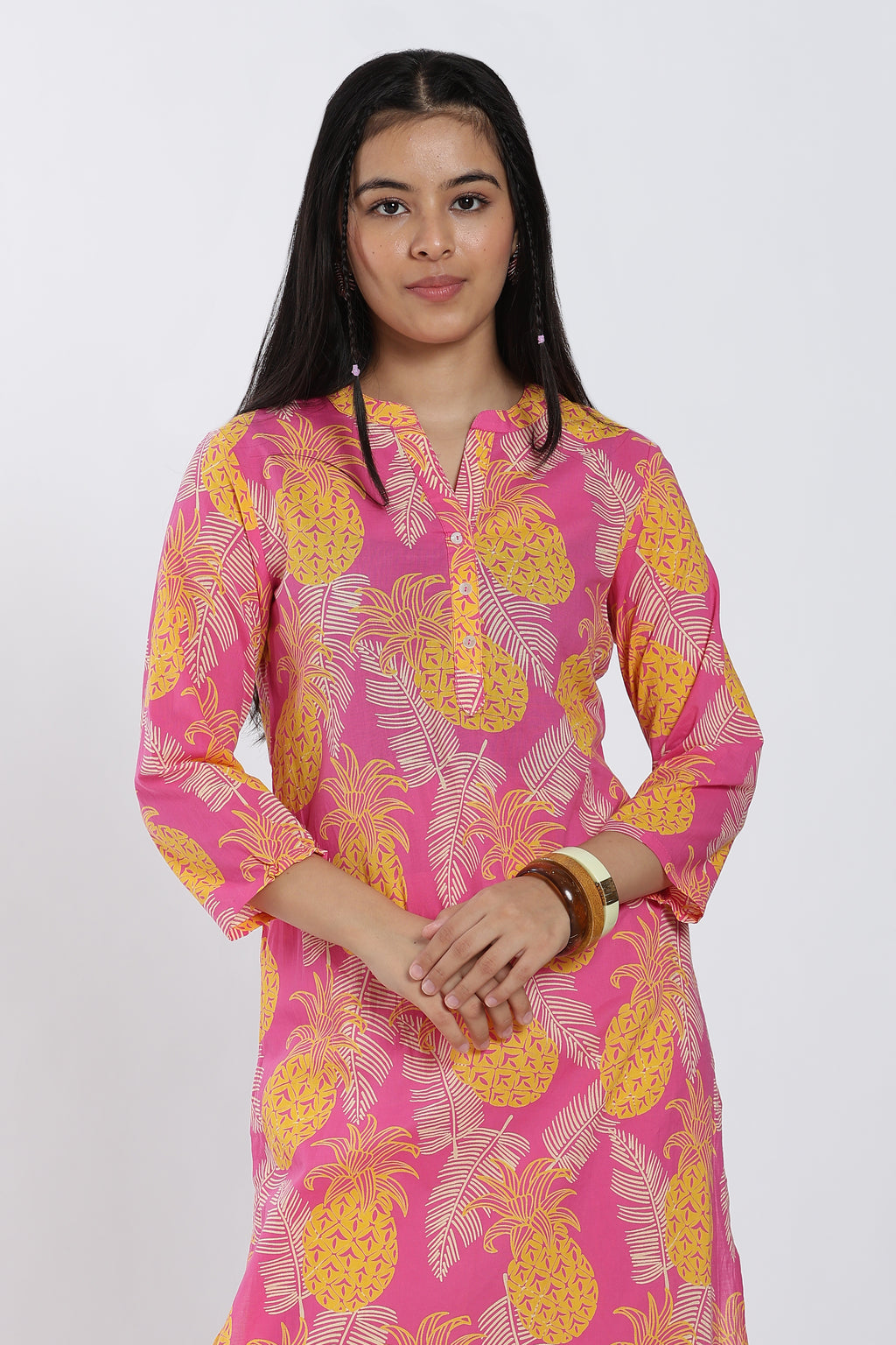 Pink Tropical Regular Fit Kurta for Women - Image 2