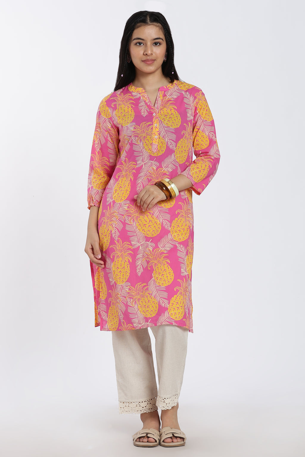 Pink Tropical Regular Fit Kurta for Women - Image 6