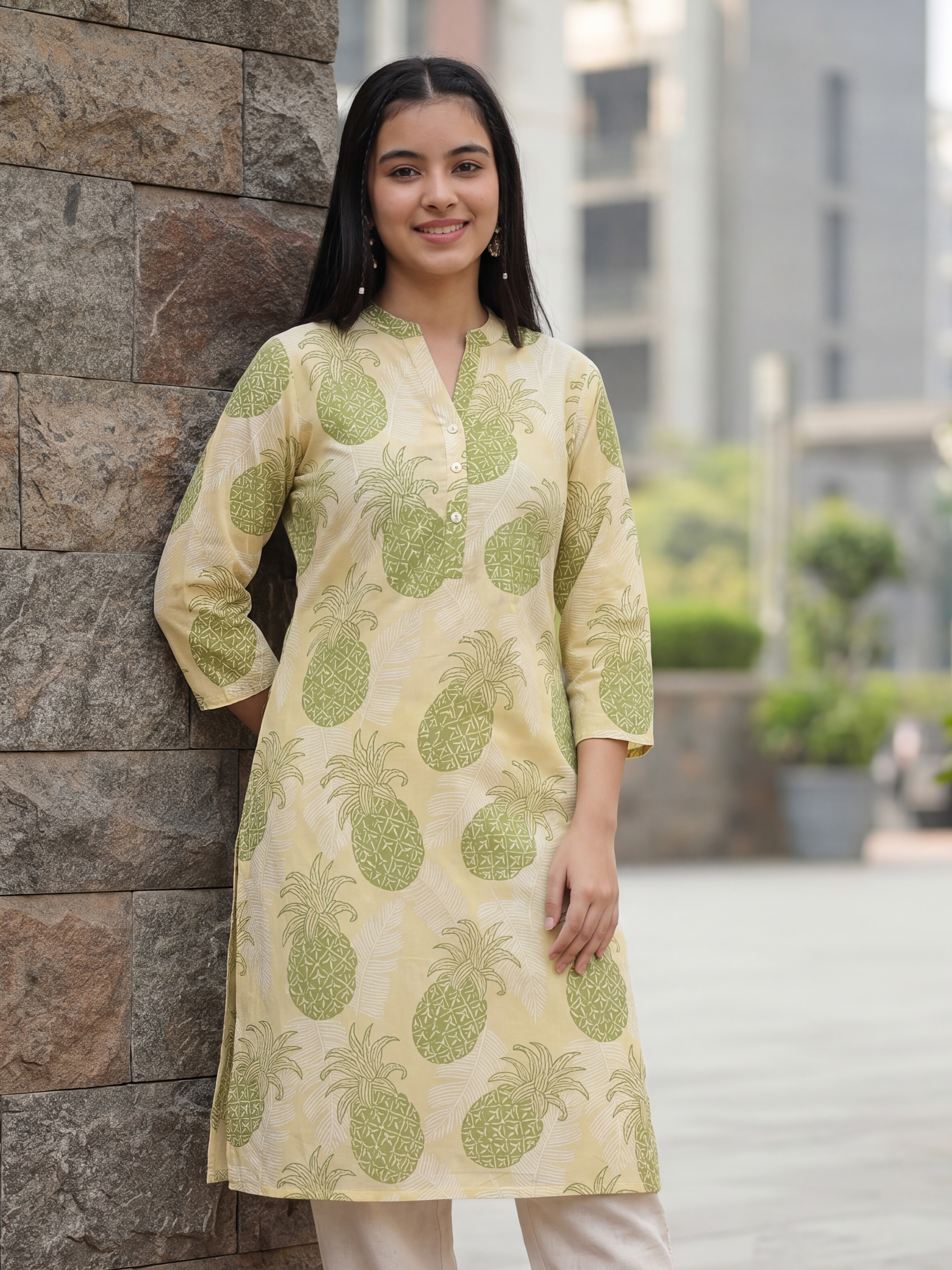 Yellow Tropical Regular Fit Kurta for Women - Image 1